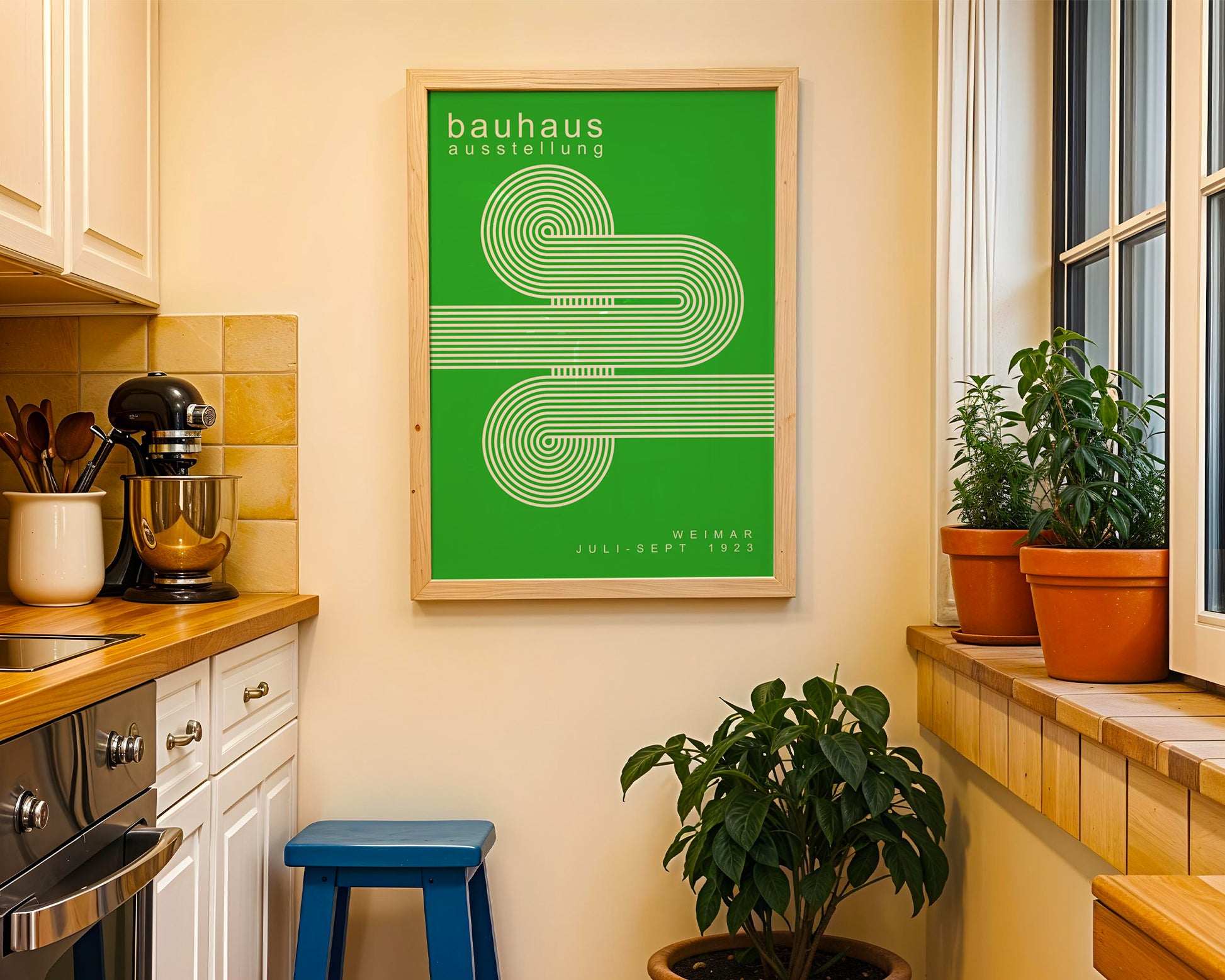 White Green Lines Minimalist Bauhaus Poster A63 - GroovyGrove