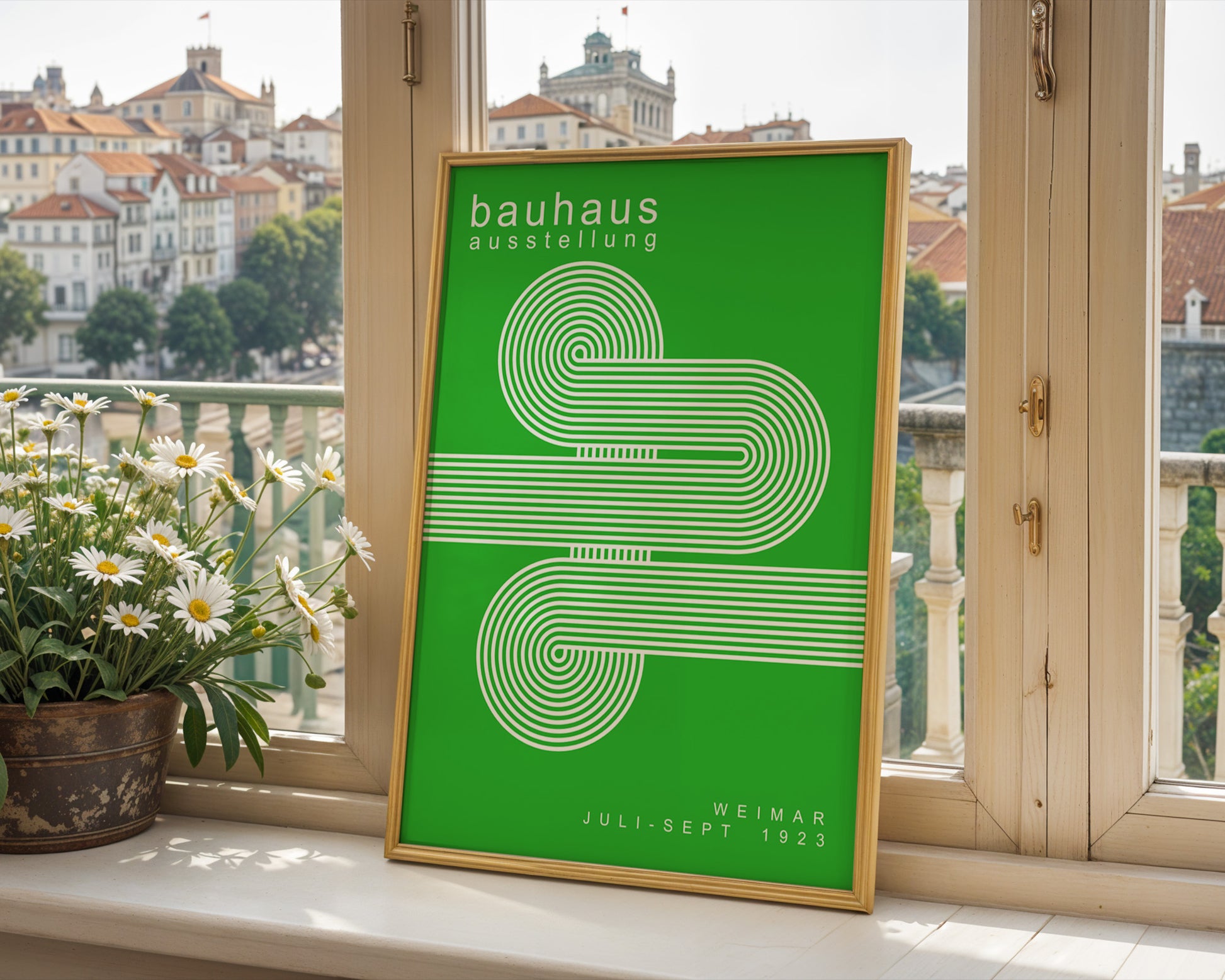 White Green Lines Minimalist Bauhaus Poster A63 - GroovyGrove