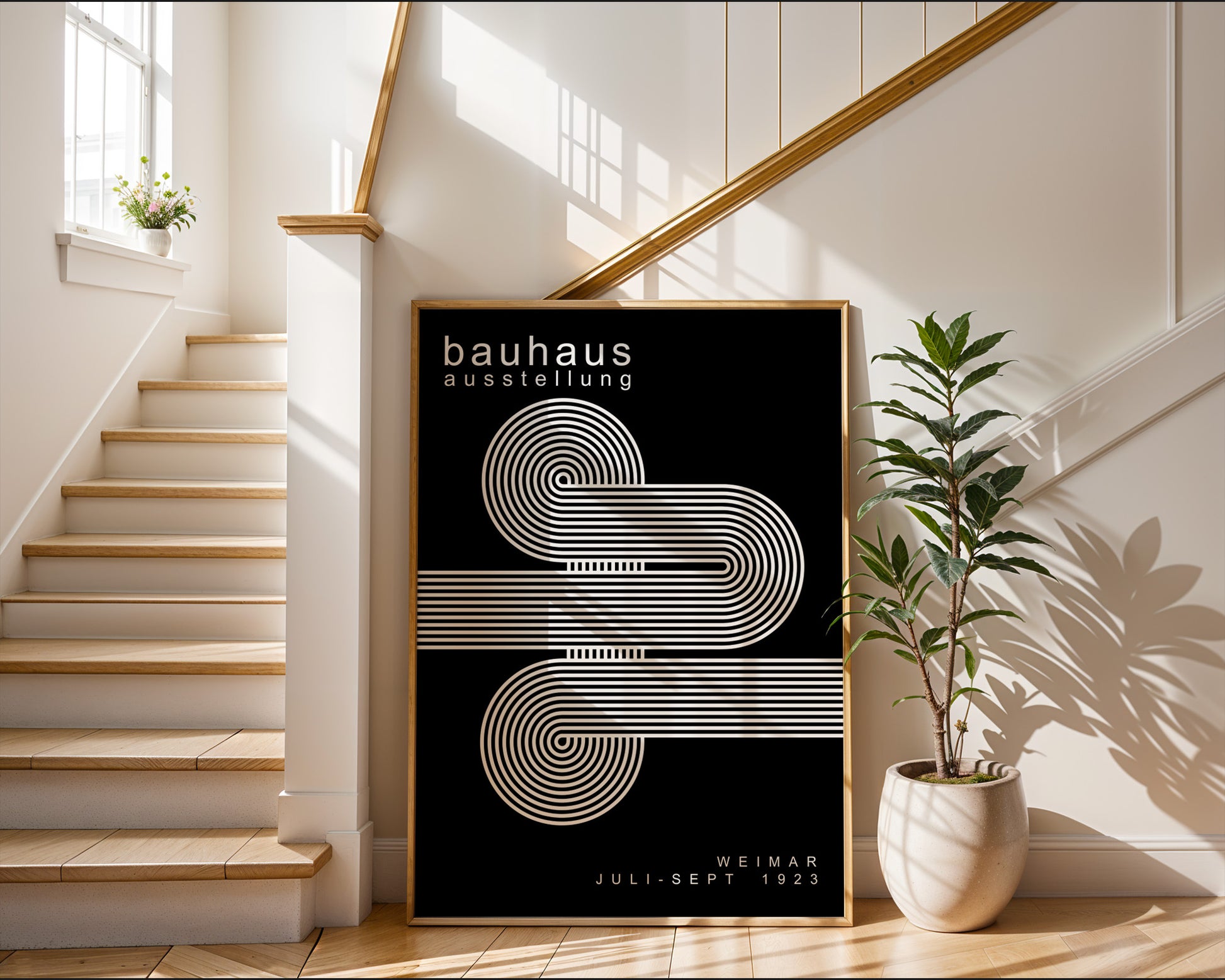 Black White Lines Minimalist Bauhaus Poster A64 - GroovyGrove