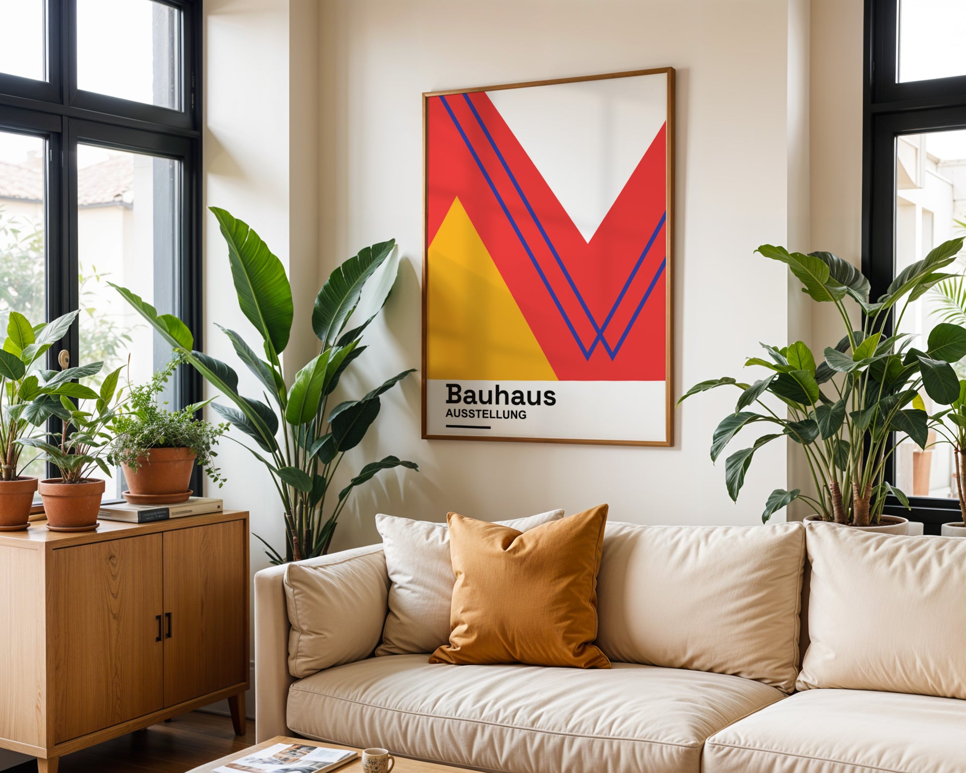 Red Orange Abstract Geometric Bauhaus Poster A68 - GroovyGrove