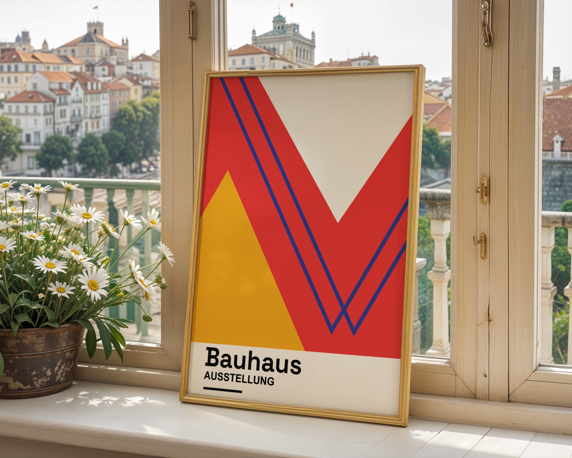 Red Orange Abstract Geometric Bauhaus Poster A68 - GroovyGrove