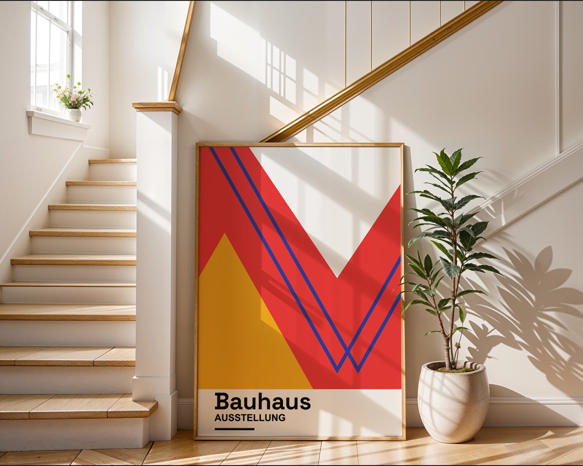 Red Orange Abstract Geometric Bauhaus Poster A68 - GroovyGrove