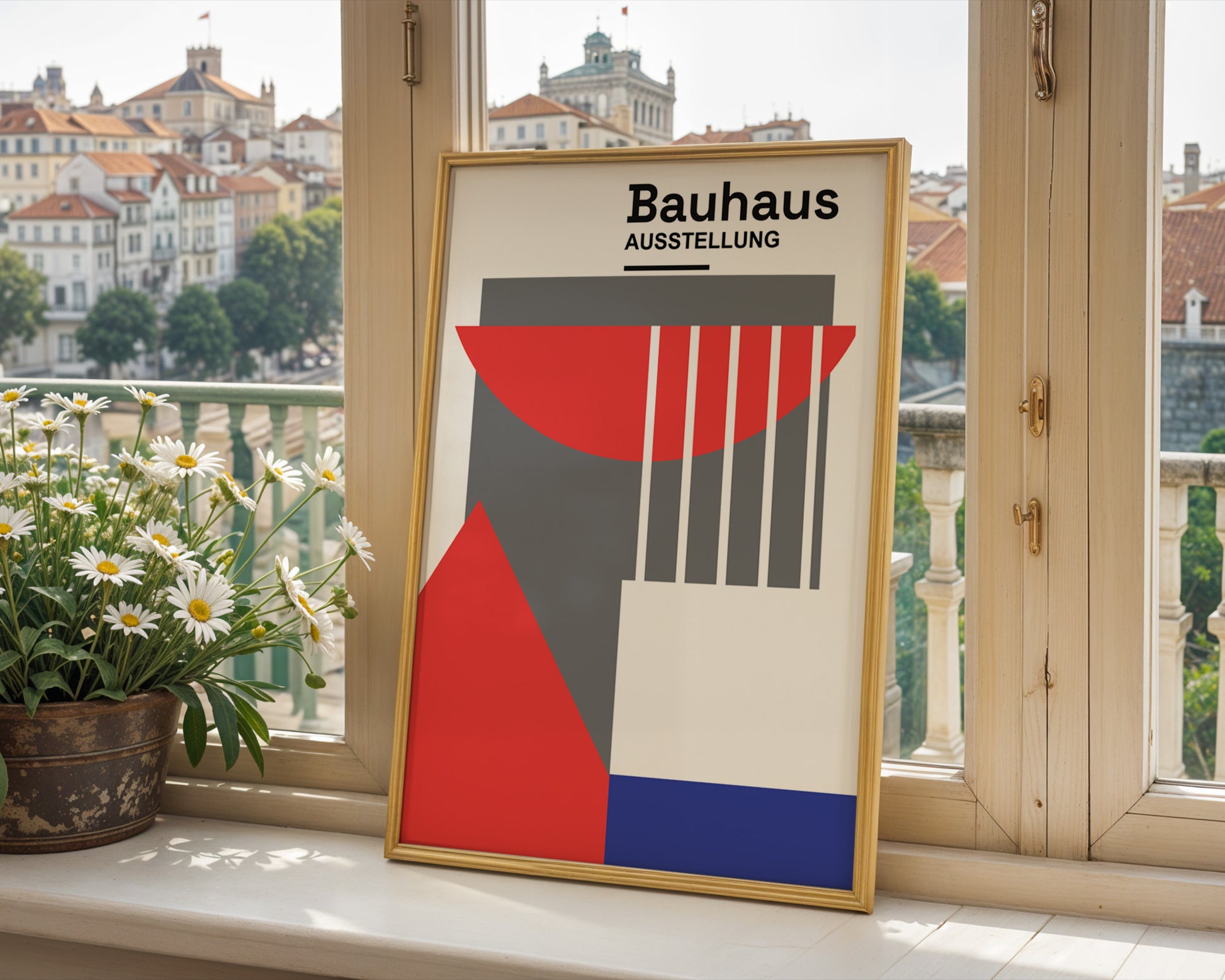 Red Blue Abstract Geometric Bauhaus Poster A69 - GroovyGrove