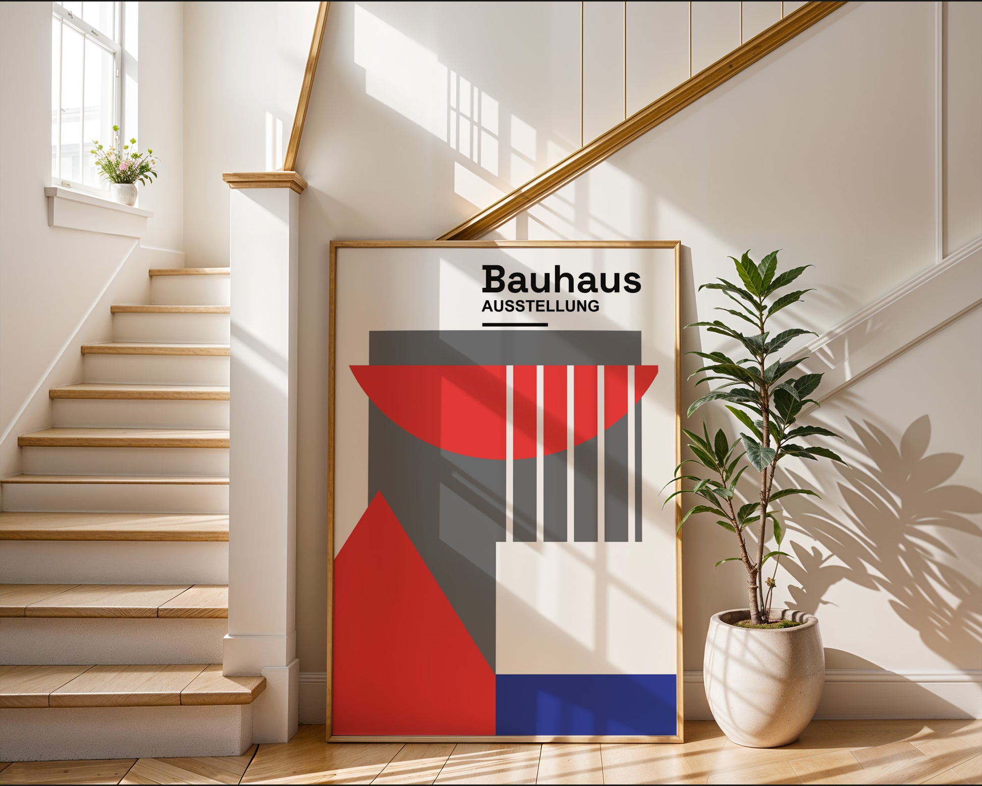 Red Blue Abstract Geometric Bauhaus Poster A69 - GroovyGrove