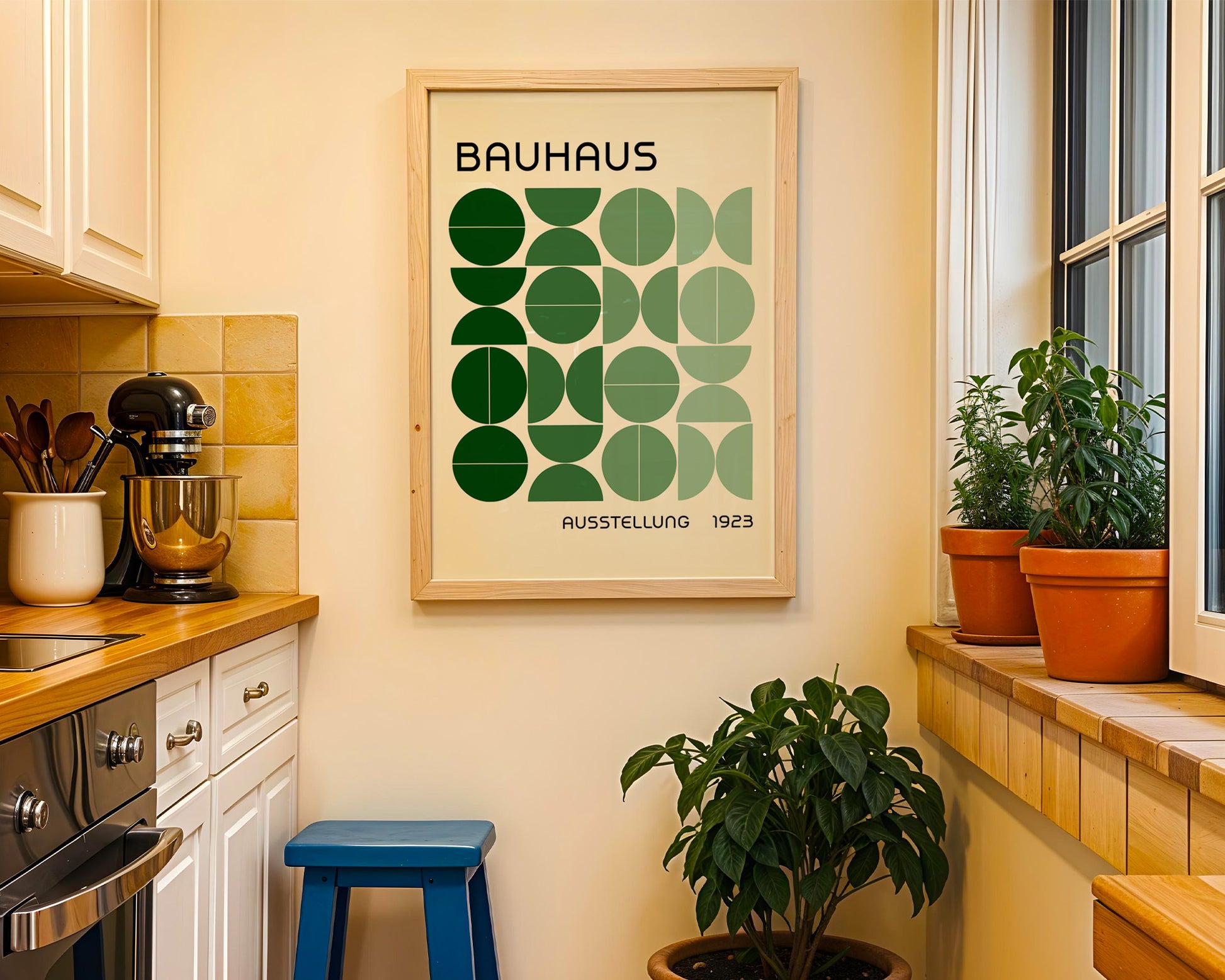 Bauhaus Green Semi Circles Poster A9 - GroovyGrove