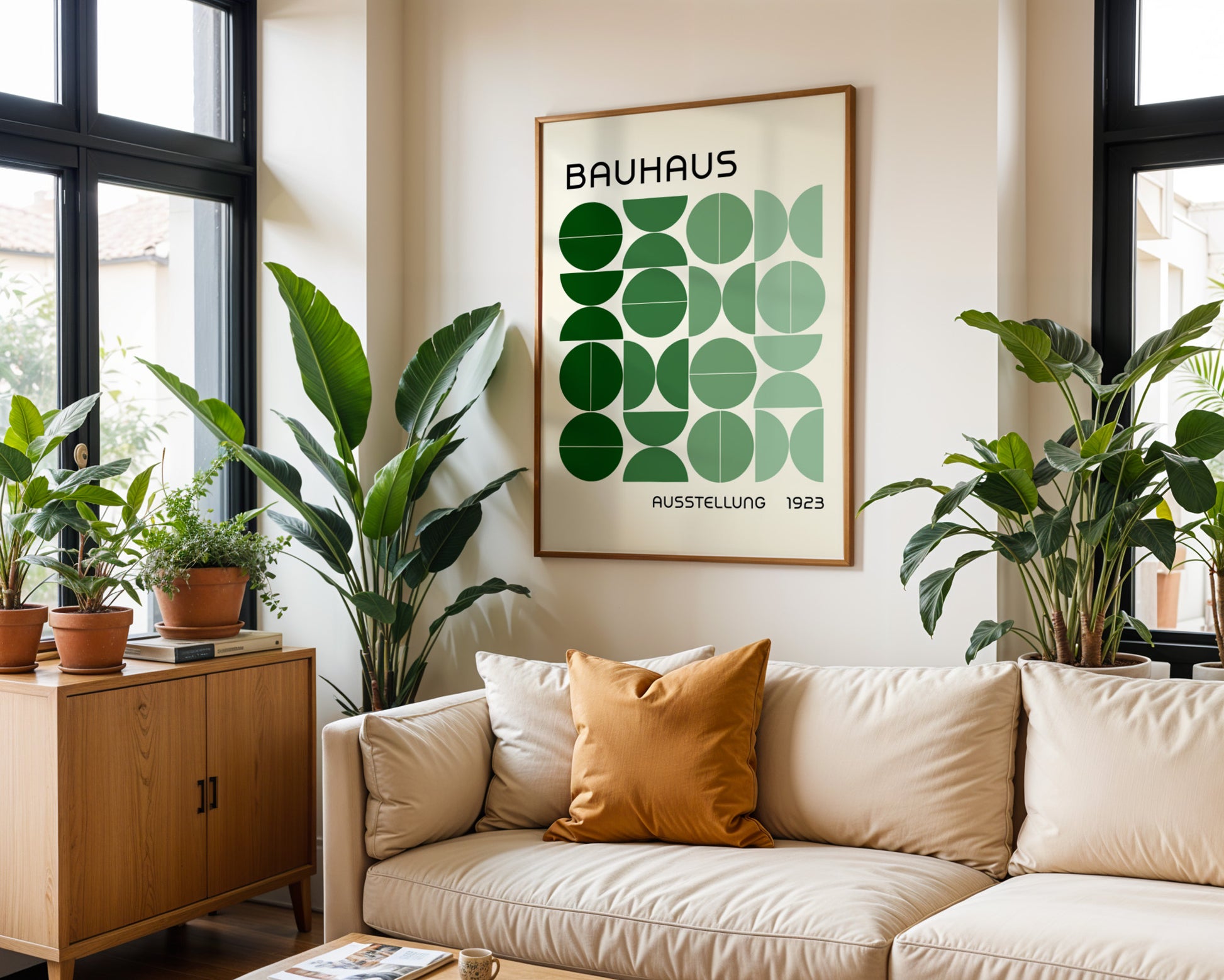 Bauhaus Green Semi Circles Poster A9 - GroovyGrove