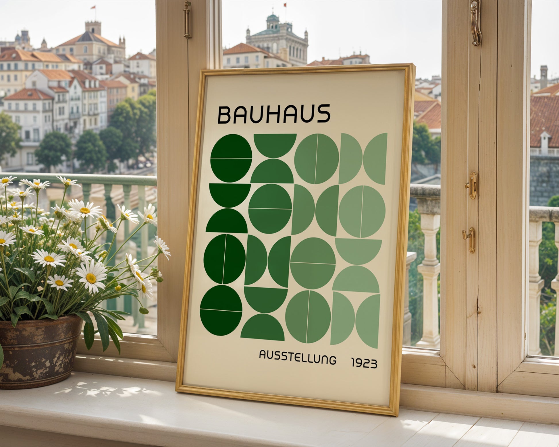 Bauhaus Green Semi Circles Poster A9 - GroovyGrove