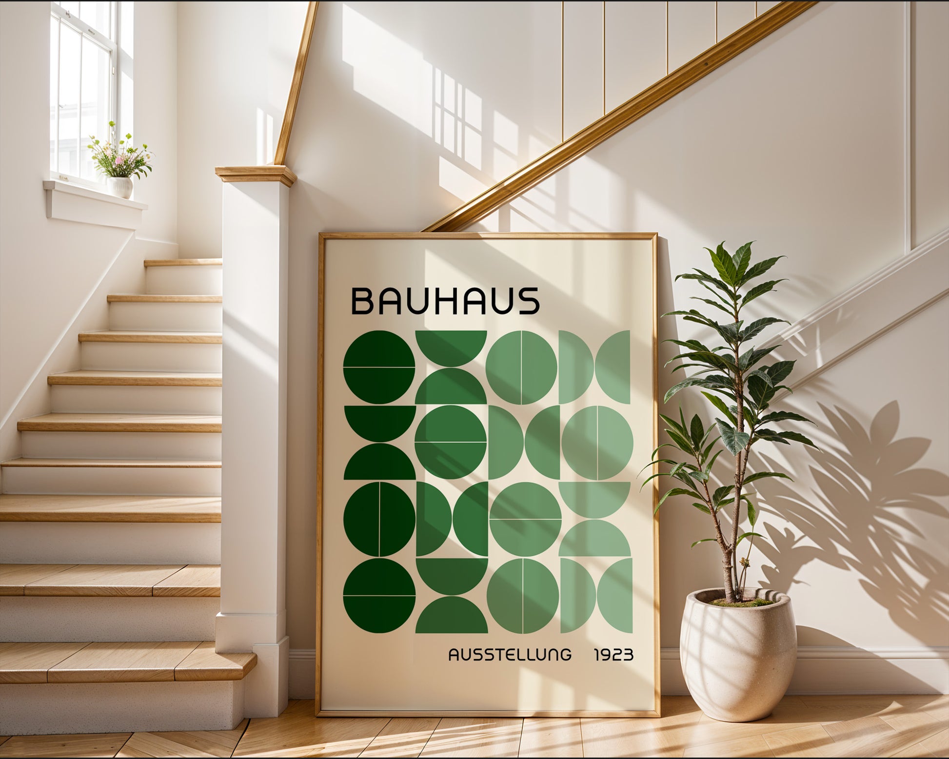 Bauhaus Green Semi Circles Poster A9 - GroovyGrove