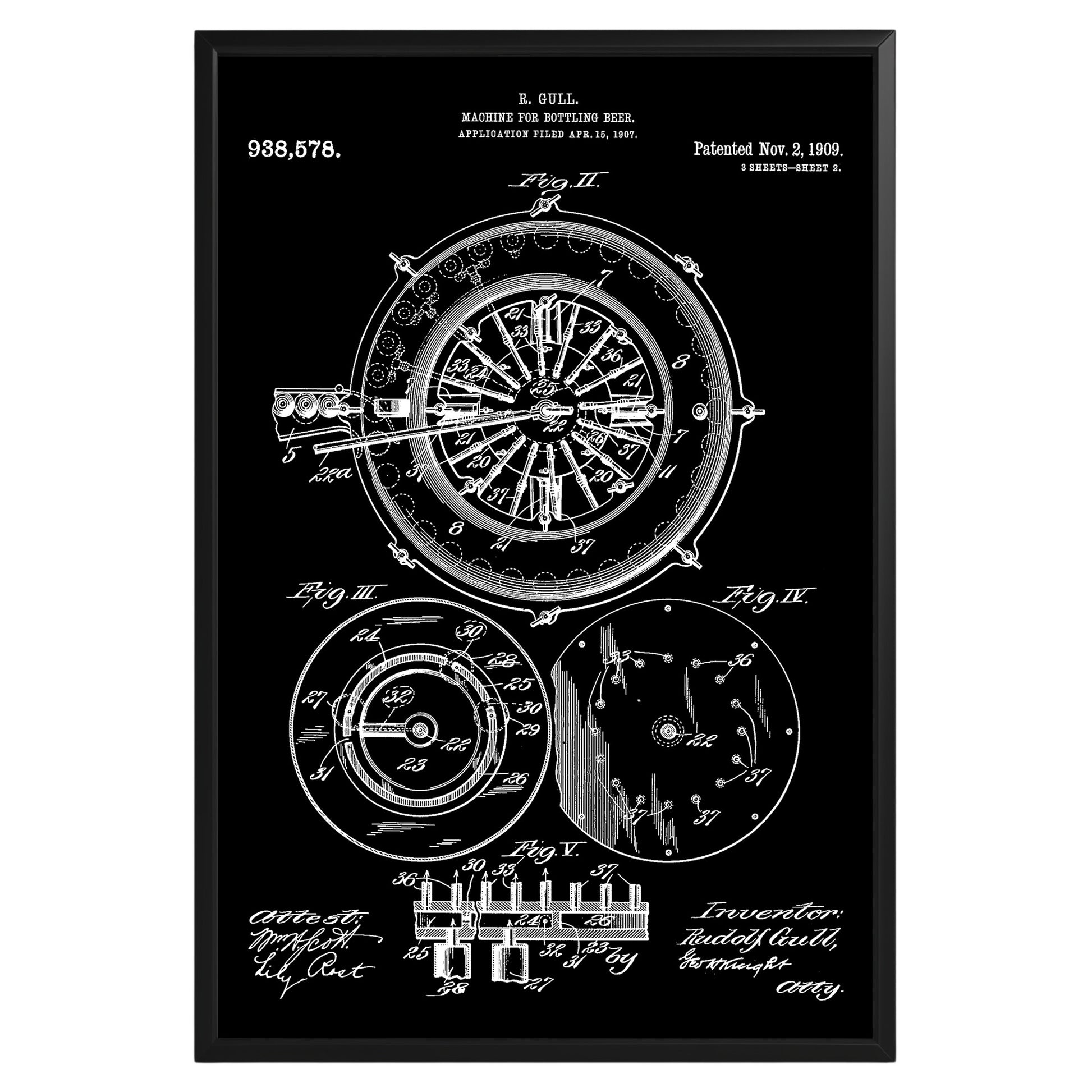 Beer Bottling Machine 1909 Patent Poster - GroovyGrove