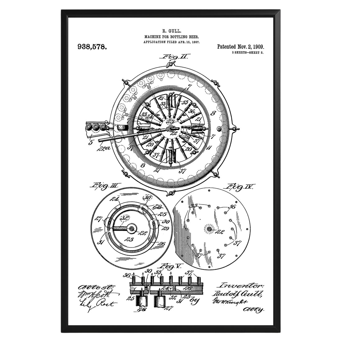 Beer Bottling Machine 1909 Patent Poster - GroovyGrove