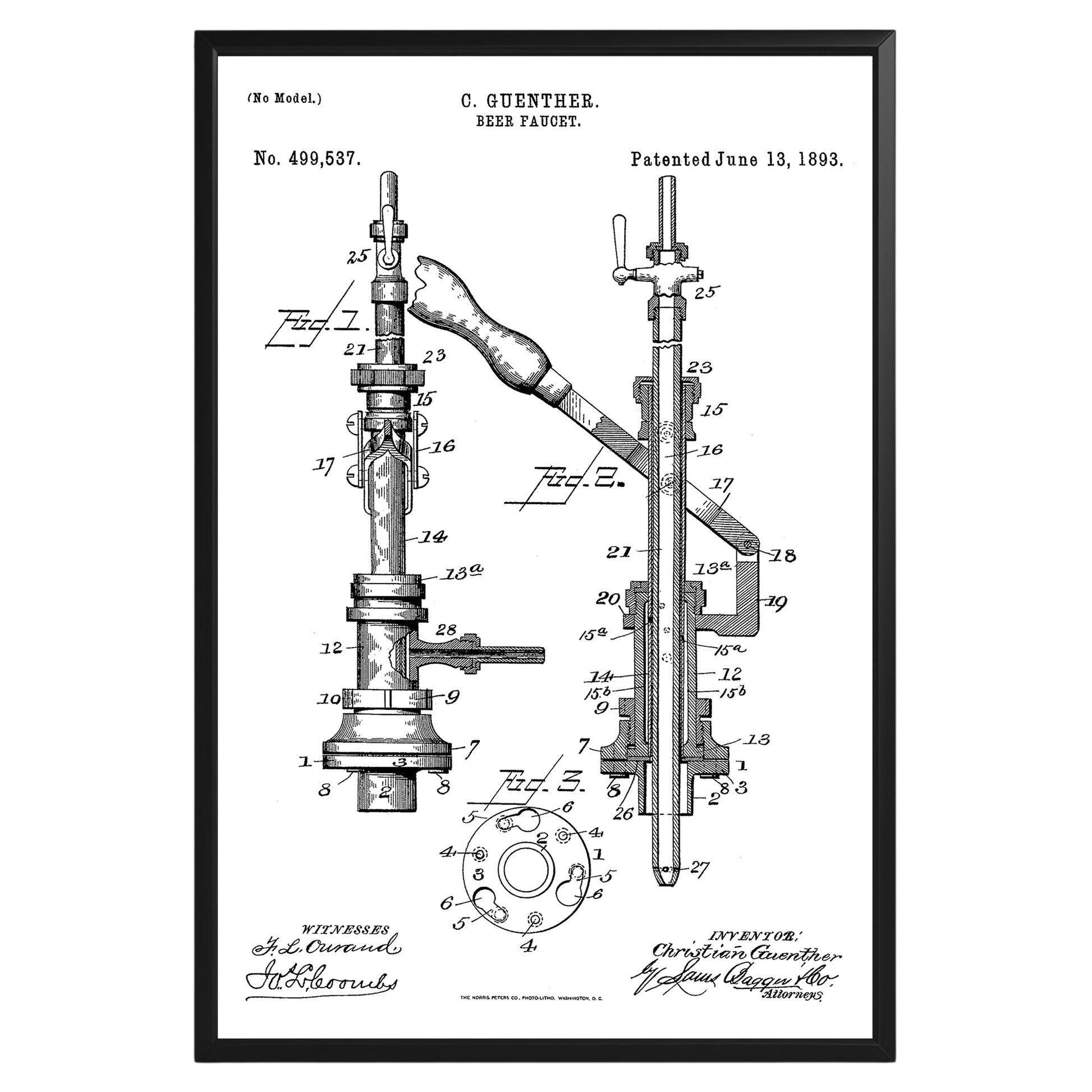 Beer Faucet 1893 Patent Poster - GroovyGrove