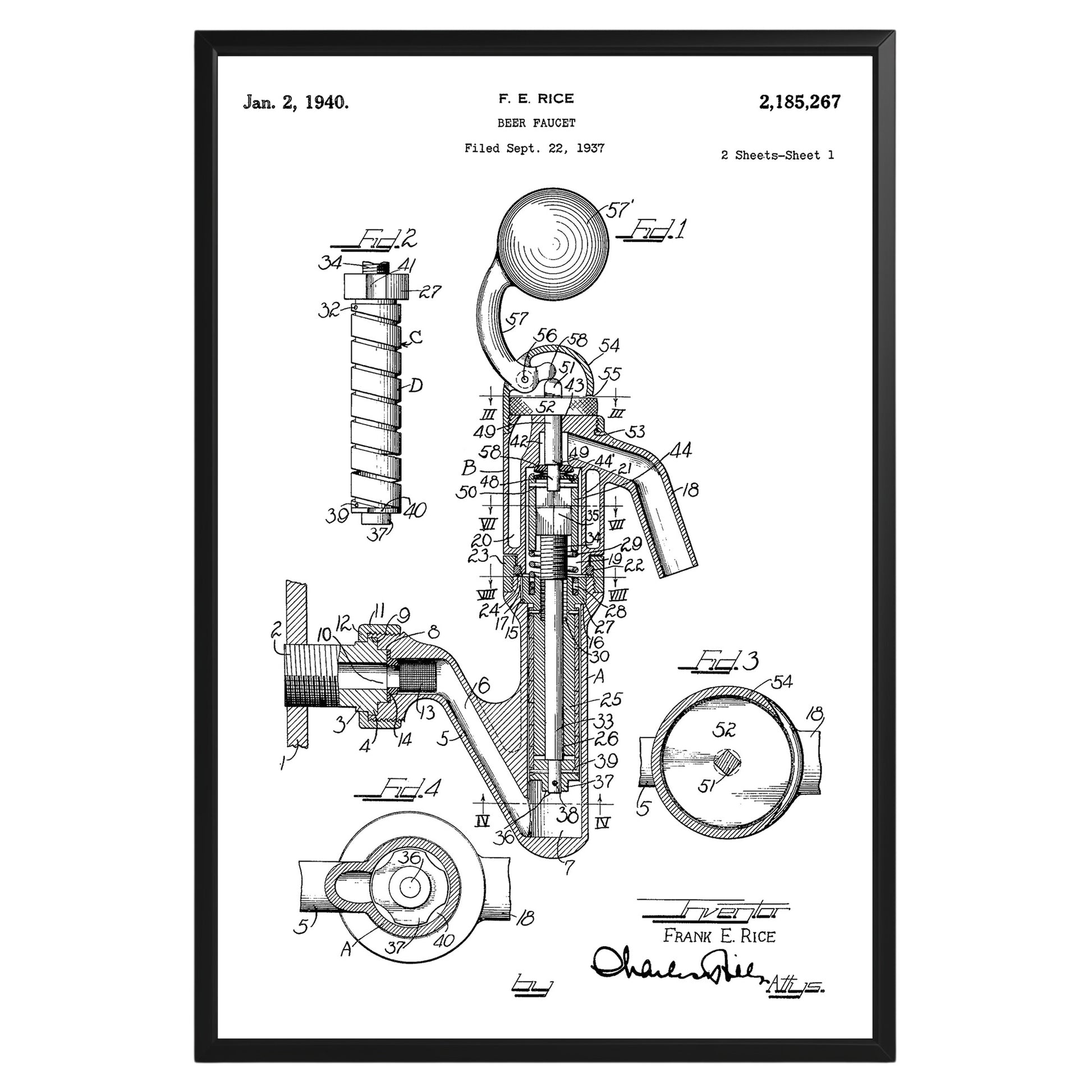 Beer Faucet 1940 Patent Poster - GroovyGrove