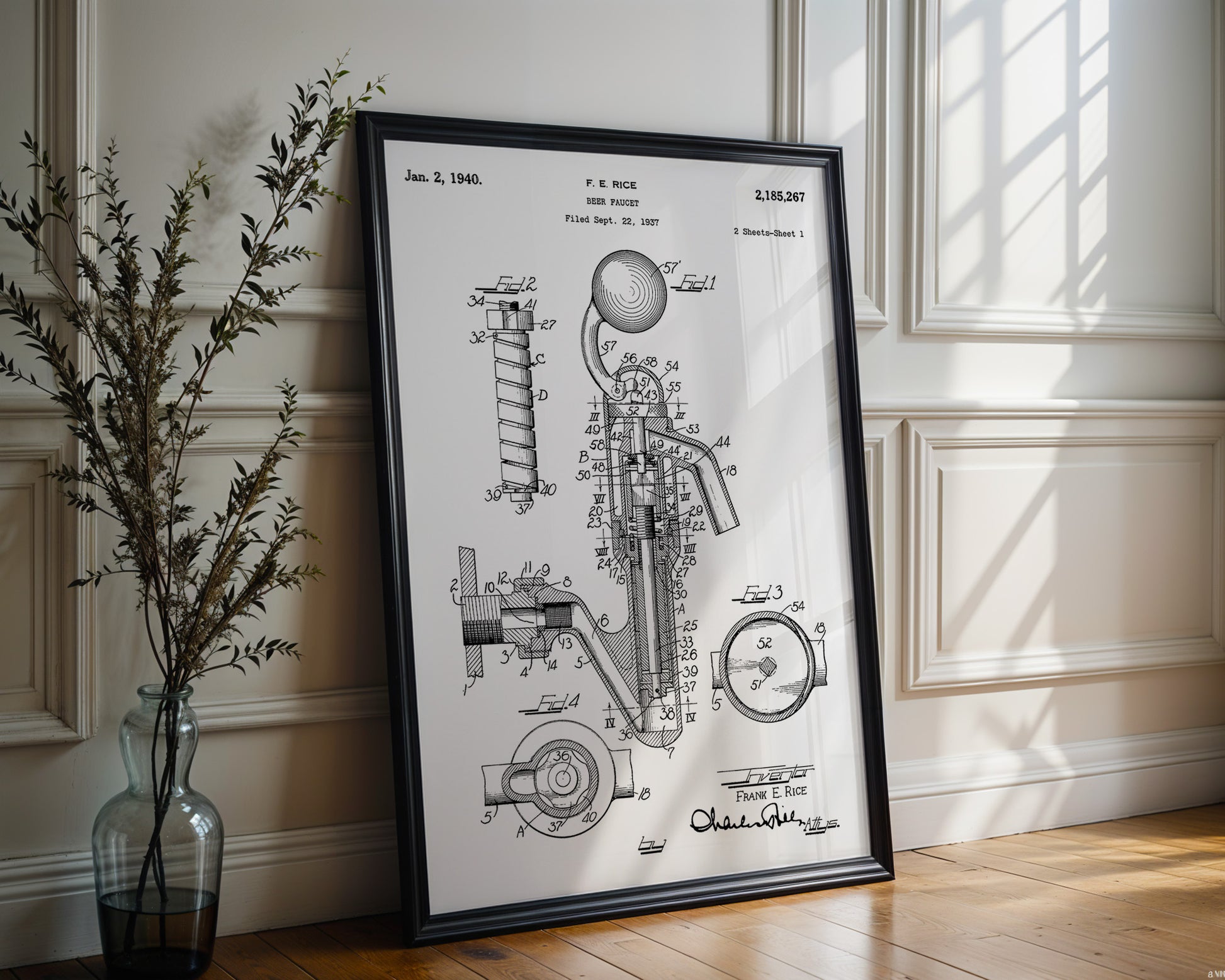 Beer Faucet 1940 Patent Poster - GroovyGrove