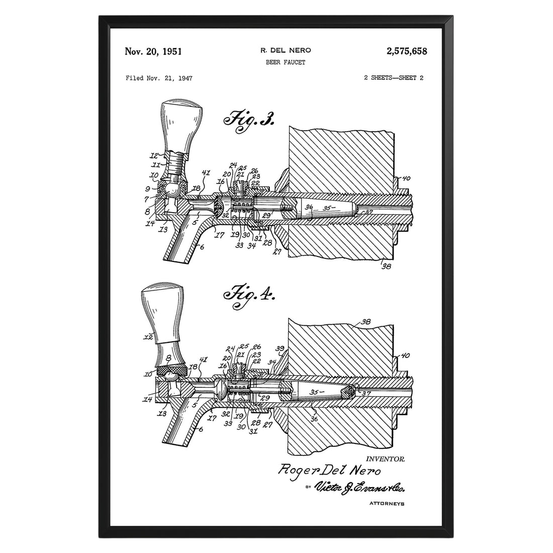 Beer Faucet 1951 Patent Poster - GroovyGrove