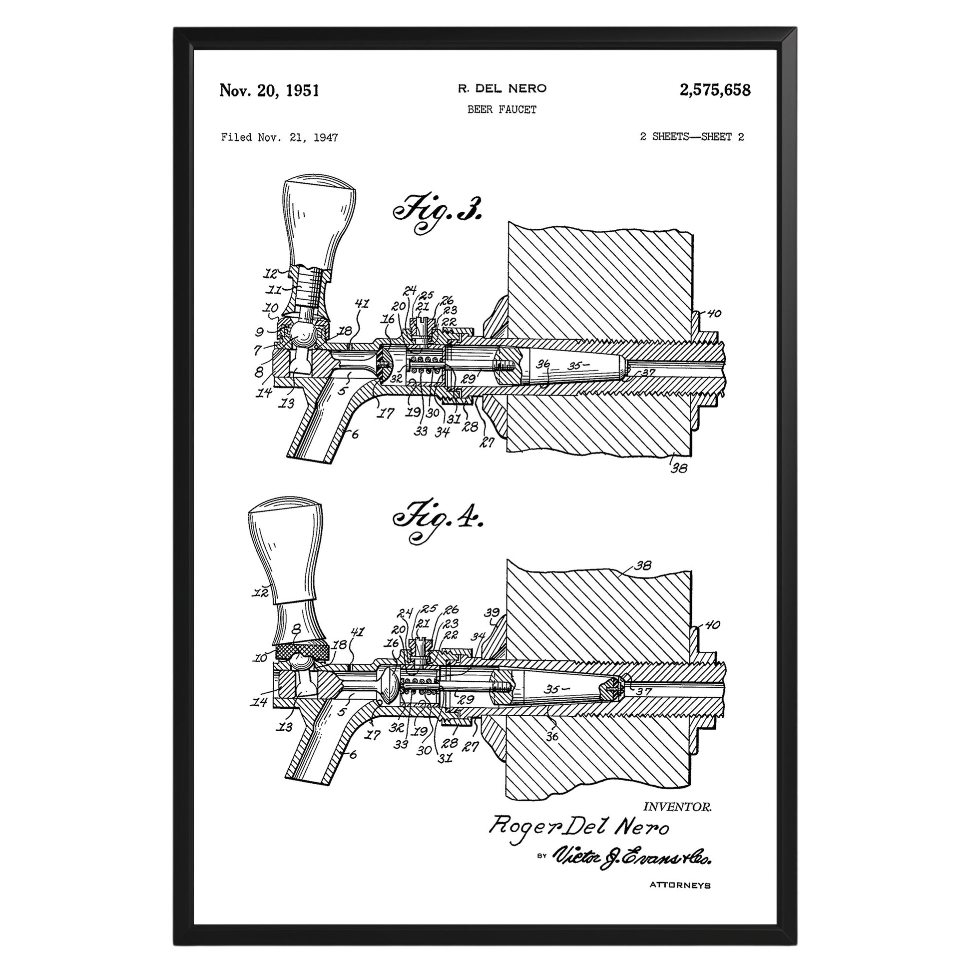 Beer Faucet 1951 Patent Poster - GroovyGrove