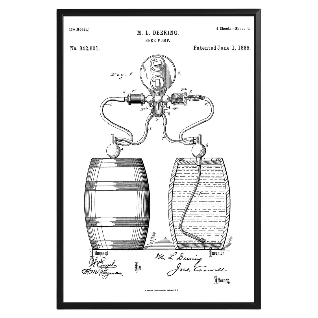 Beer Pump 1886 Patent Poster - GroovyGrove