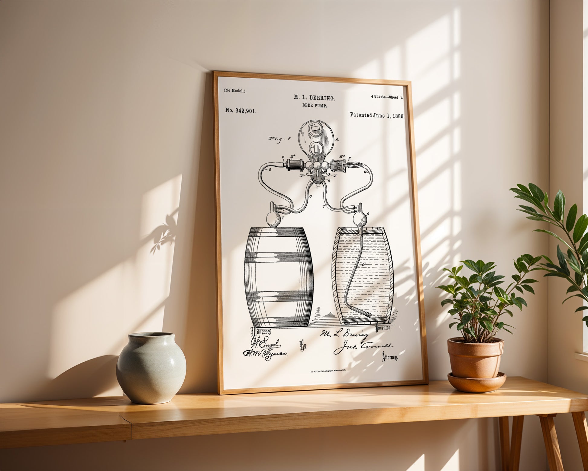 Beer Pump 1886 Patent Poster - GroovyGrove