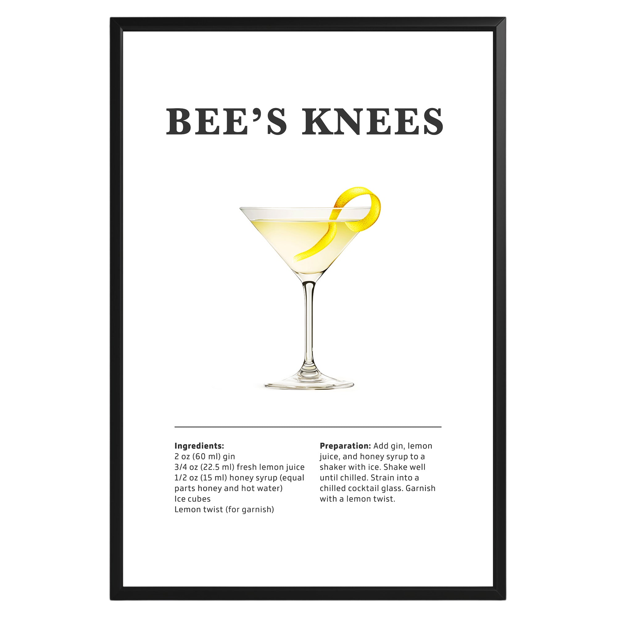 Bees Knees Cocktail Recipe Poster - GroovyGrove