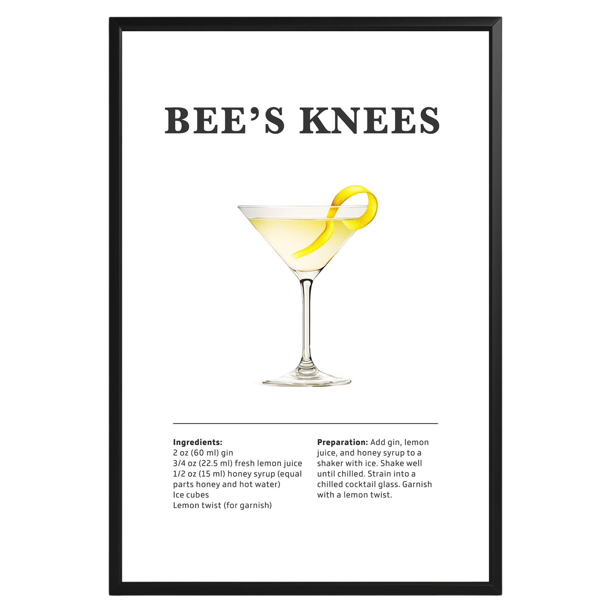 Bees Knees Cocktail Recipe Poster - GroovyGrove