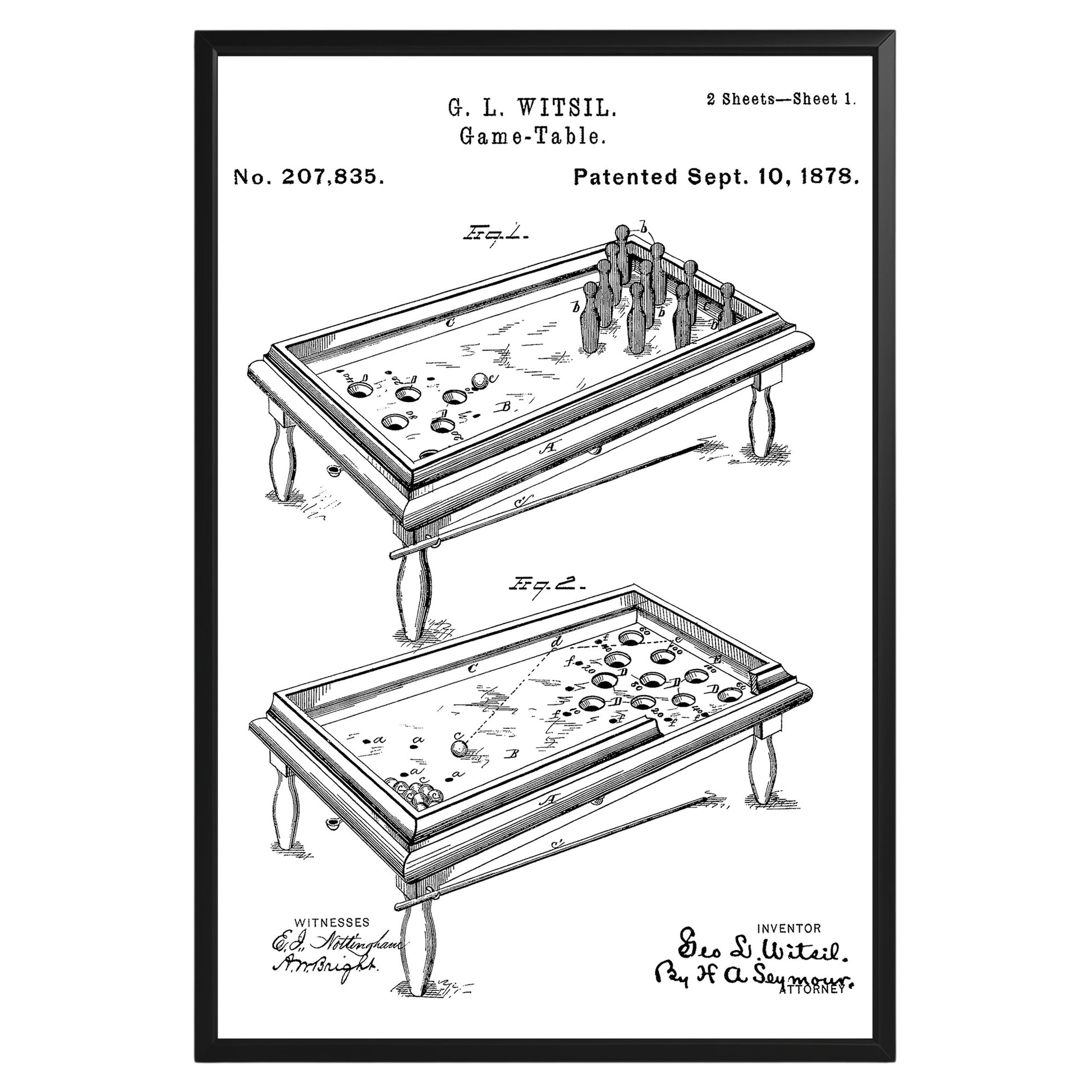 Billard Game Table 1878 Patent Poster - GroovyGrove