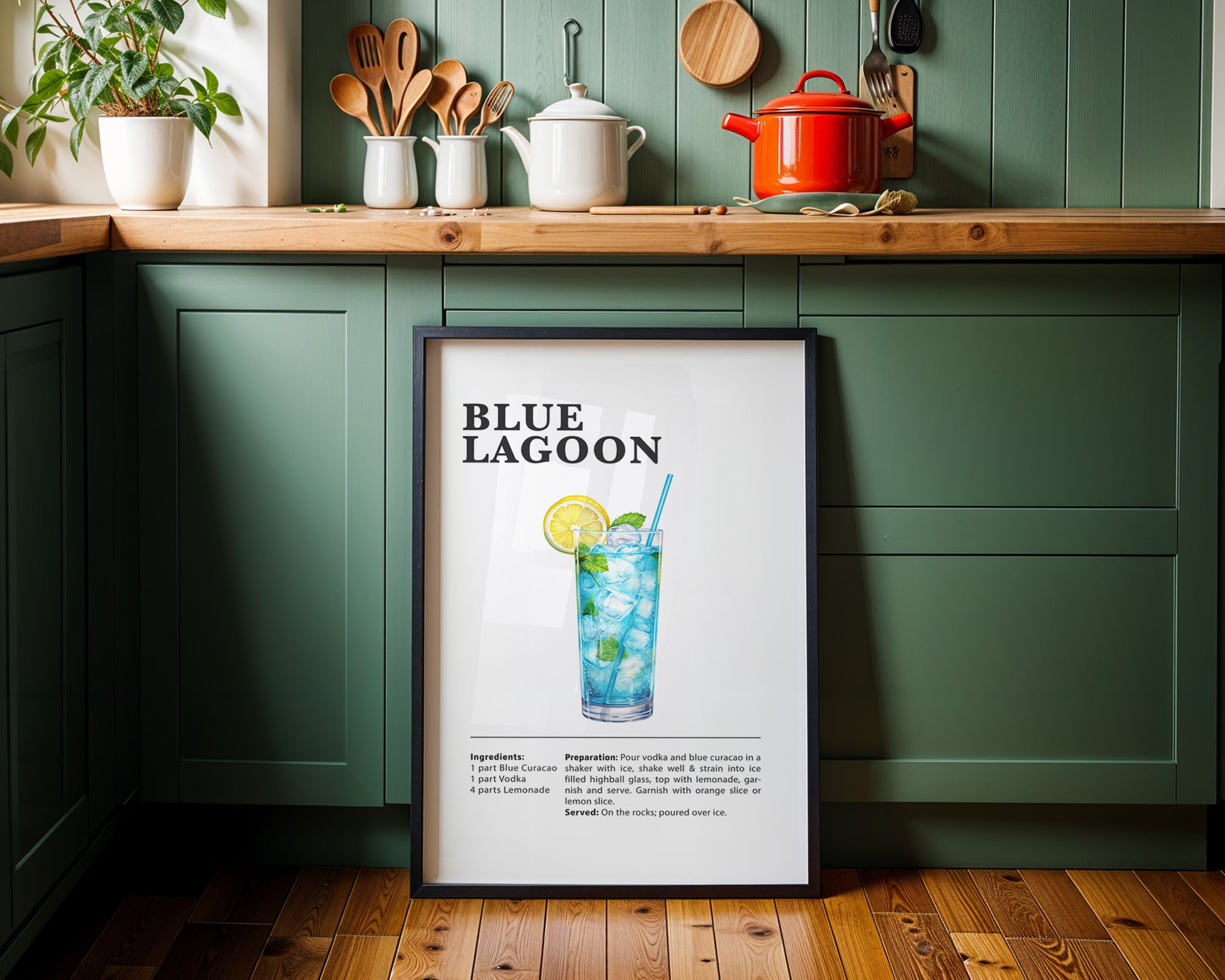 Blue Lagoon Cocktail Recipe Poster - GroovyGrove