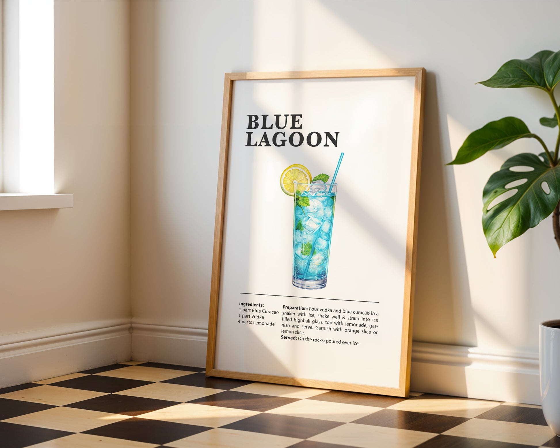 Blue Lagoon Cocktail Recipe Poster - GroovyGrove