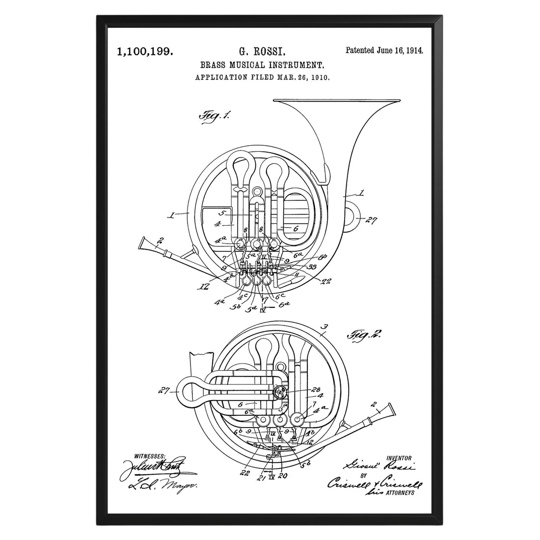 Brass Musical Instrument 1914 Patent Poster - GroovyGrove