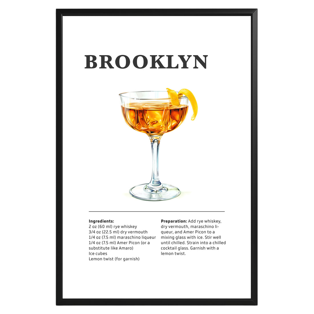 Brooklyn Cocktail Recipe Poster - GroovyGrove