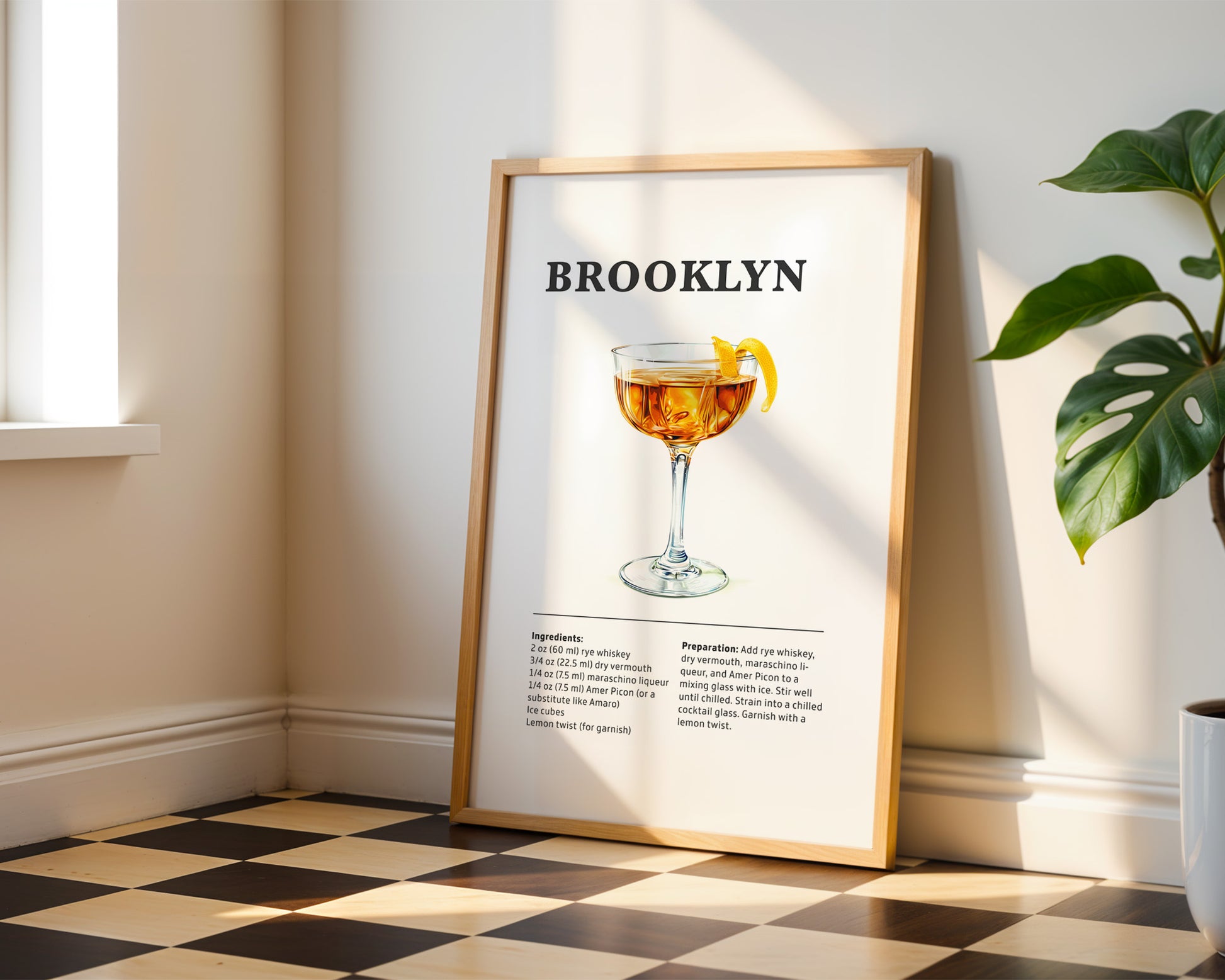 Brooklyn Cocktail Recipe Poster - GroovyGrove