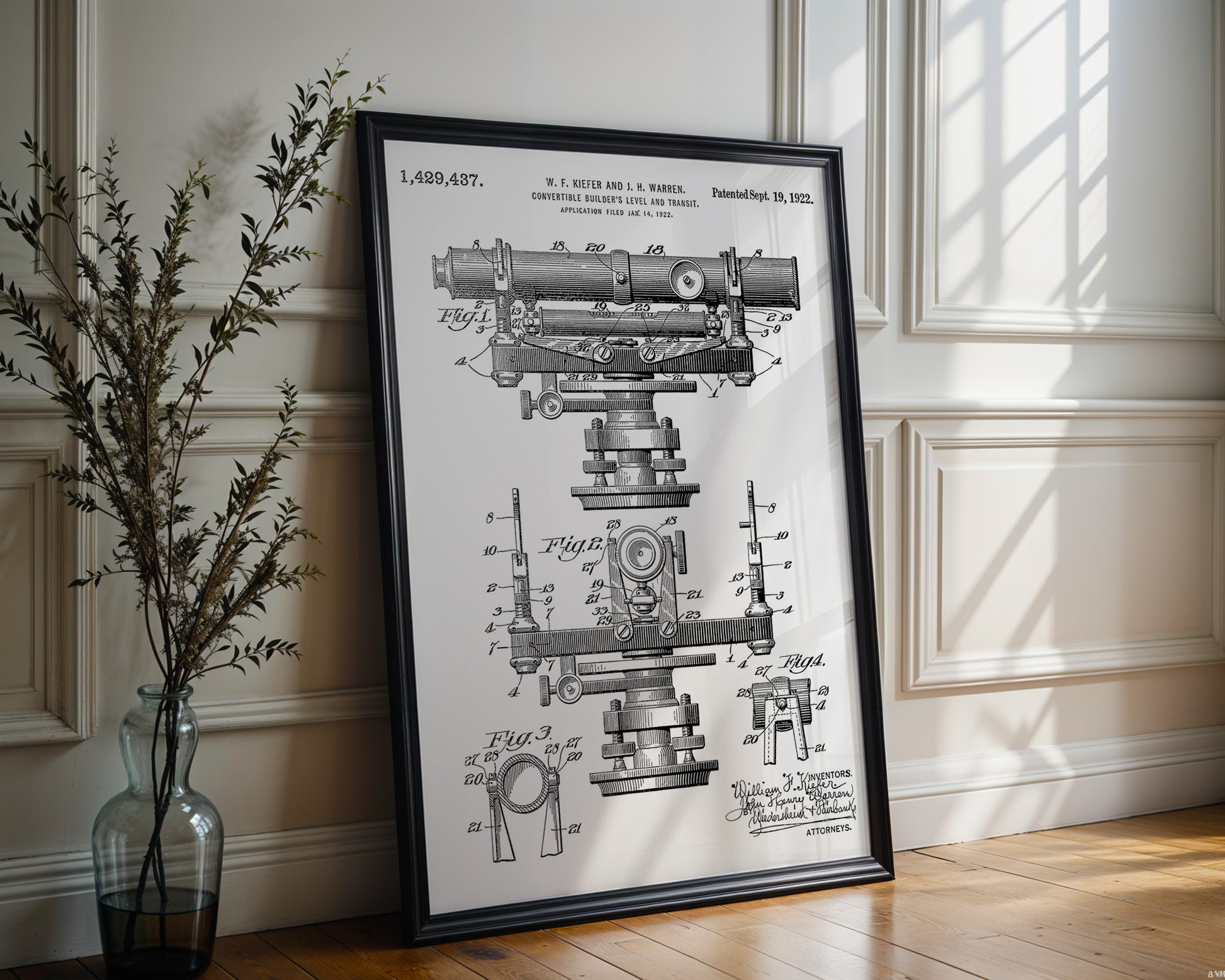 Builder's Level And Transit 1922 Patent Poster - GroovyGrove