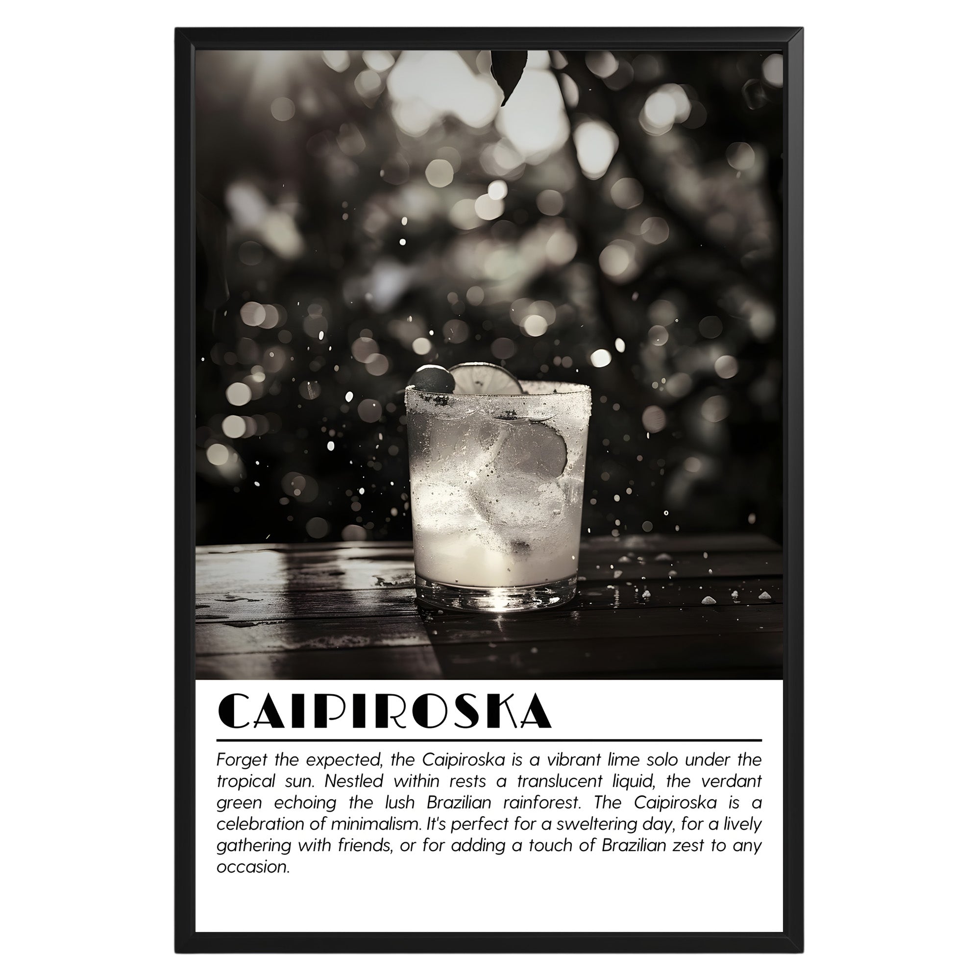 Caipiroska Cocktail Black and White Poster - GroovyGrove