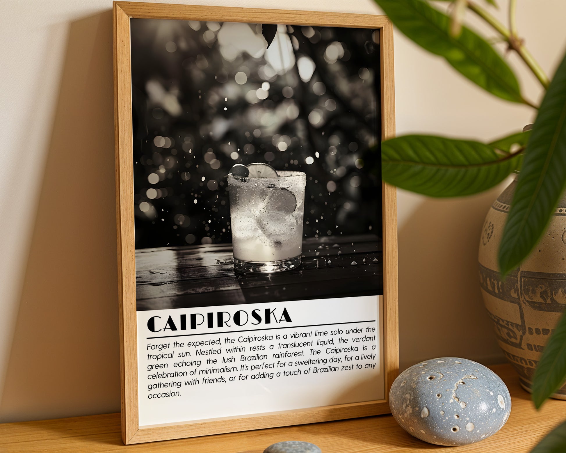 Caipiroska Cocktail Black and White Poster - GroovyGrove