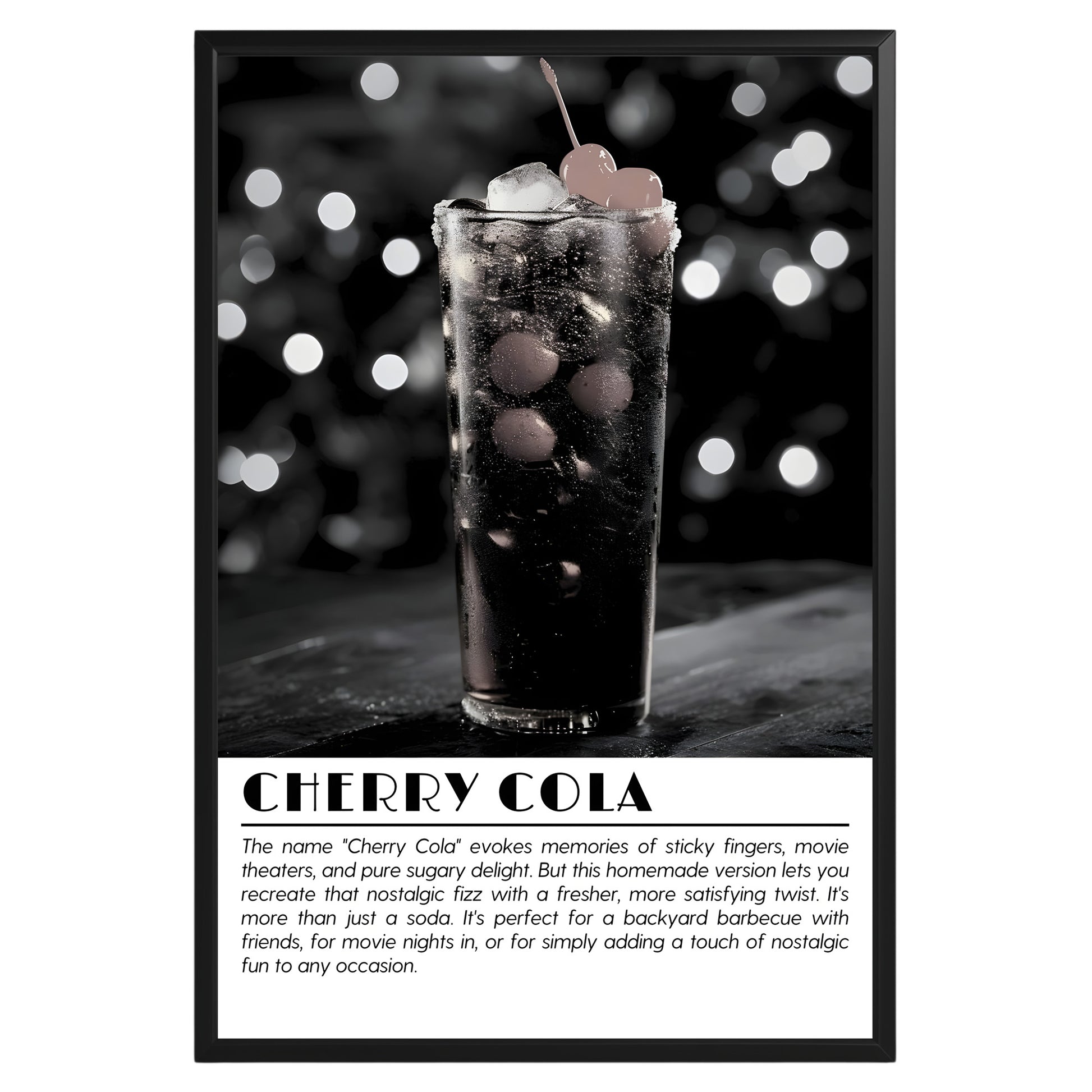 Cherry Cola Cocktail Black and White Poster - GroovyGrove