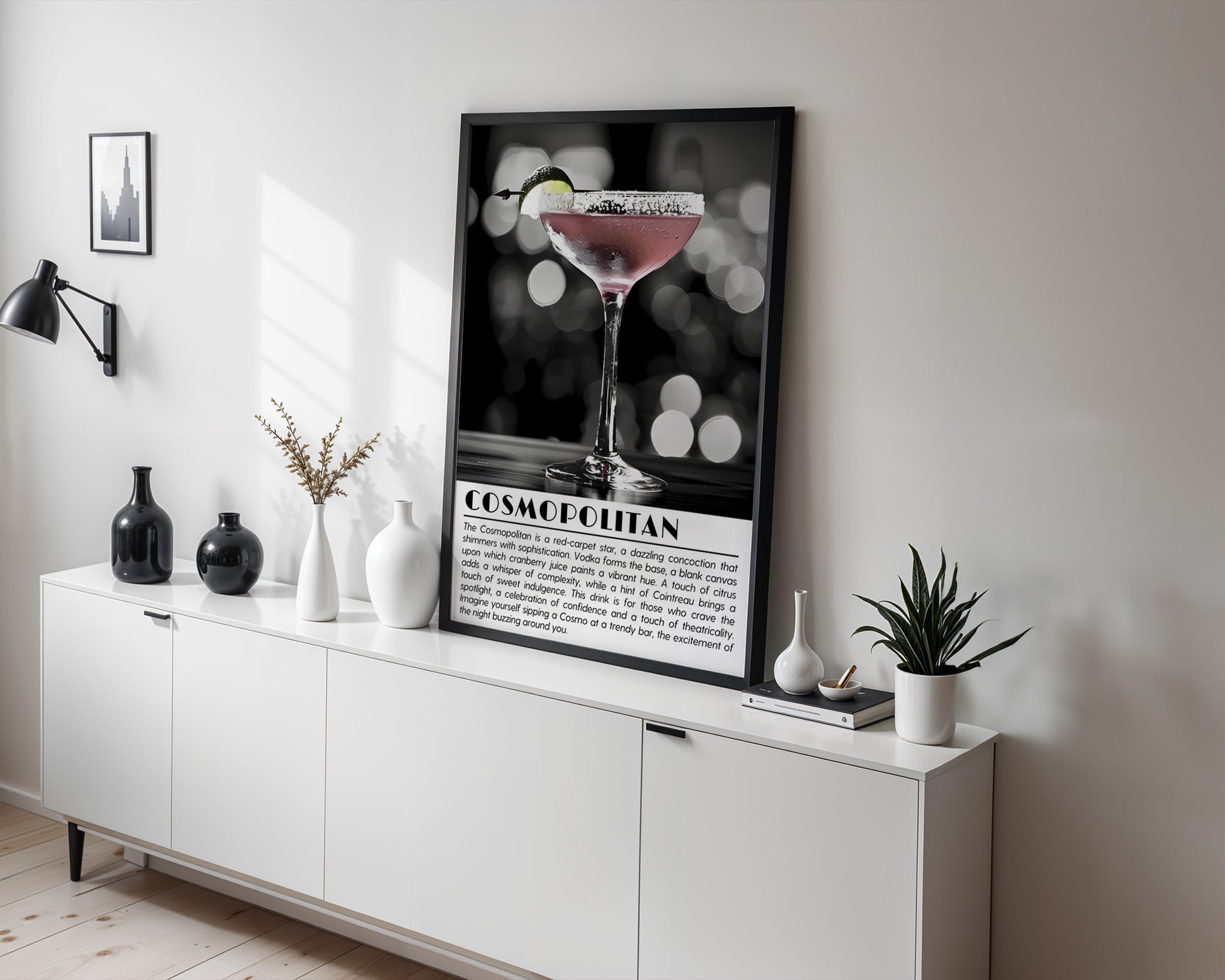 Cosmopolitan Cocktail Black and White Poster - GroovyGrove