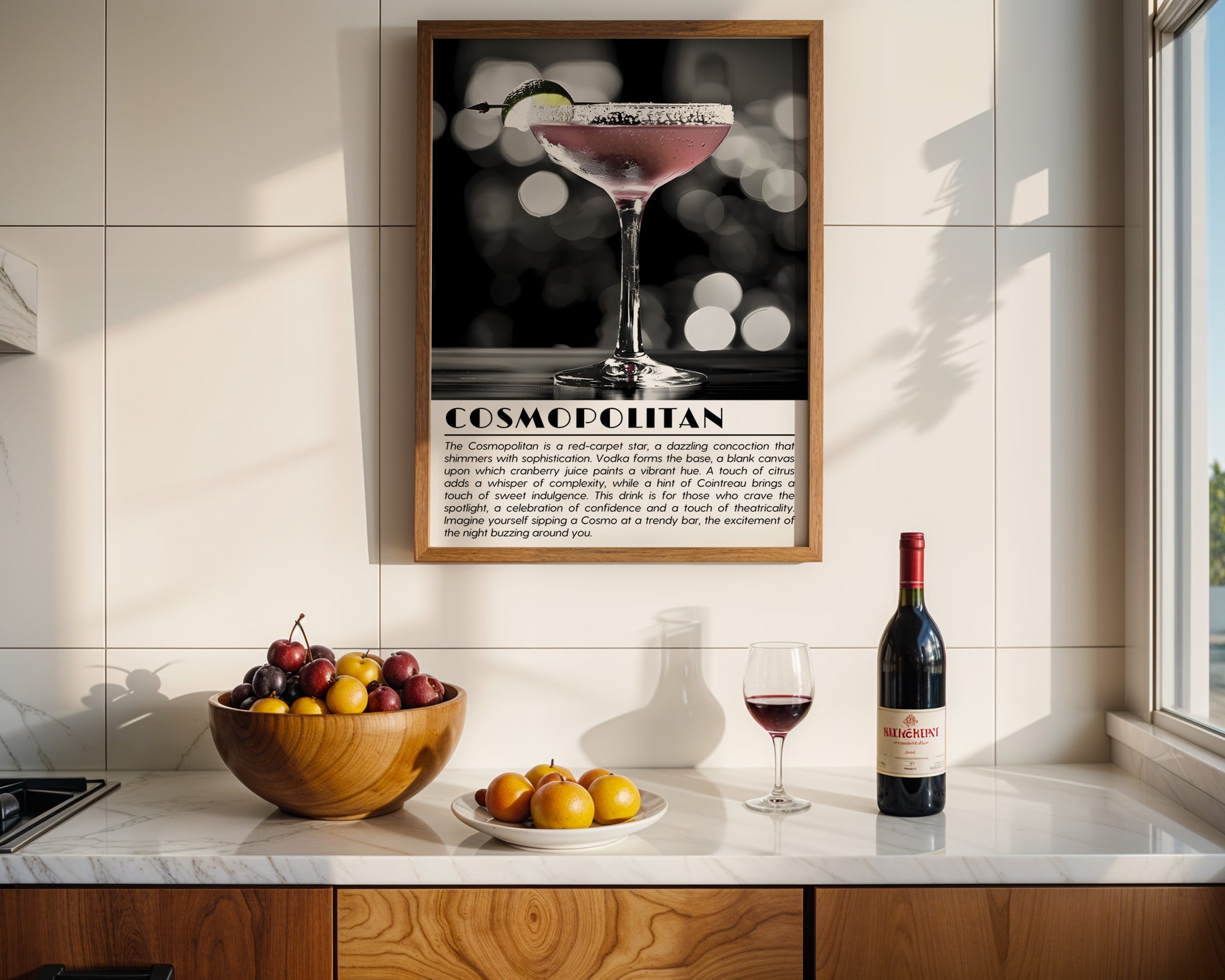 Cosmopolitan Cocktail Black and White Poster - GroovyGrove