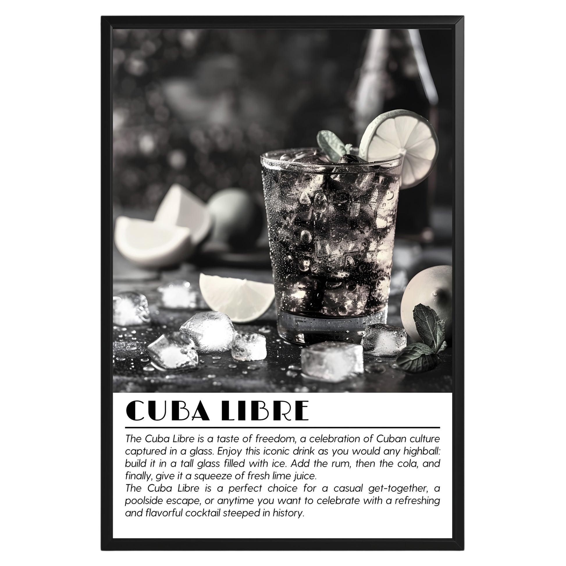 Cuba Libre Cocktail Black and White Poster - GroovyGrove