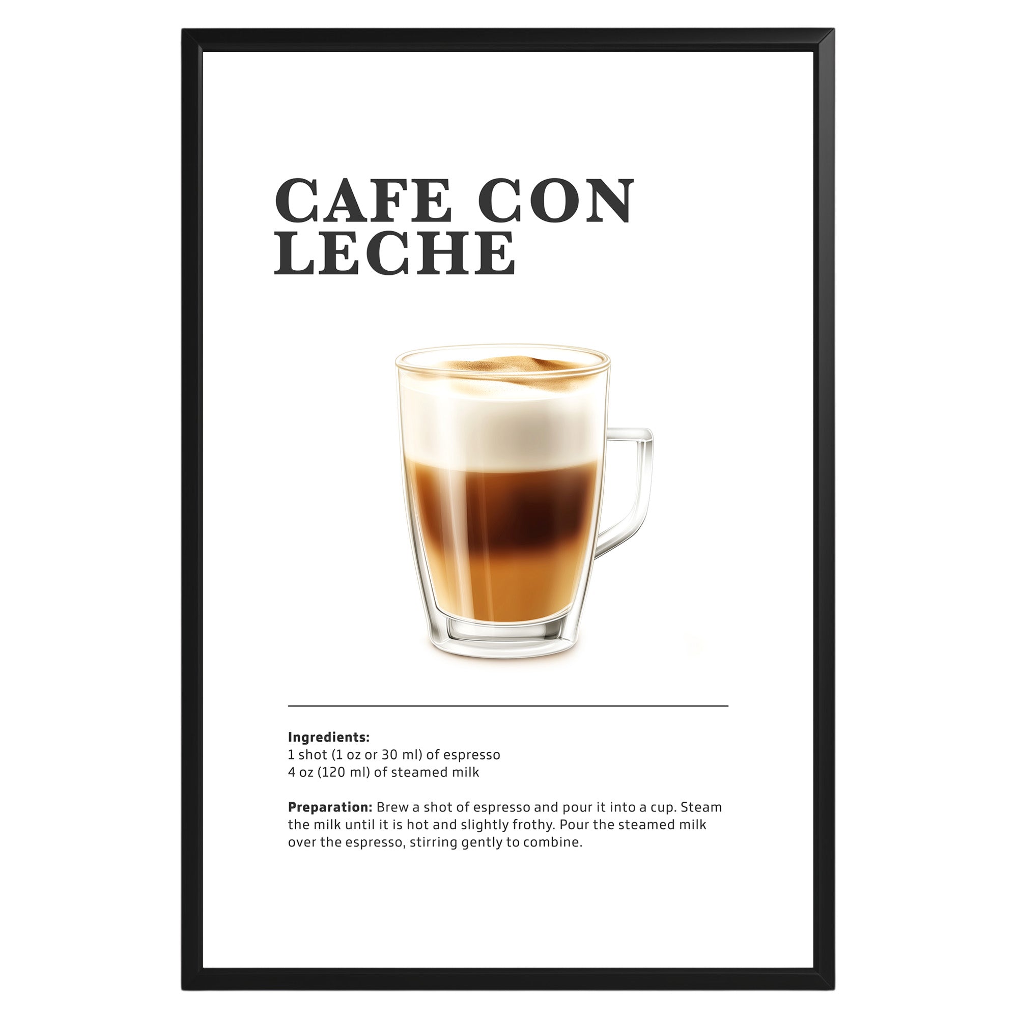 Café Con Leche Coffee Recipe Poster - GroovyGrove