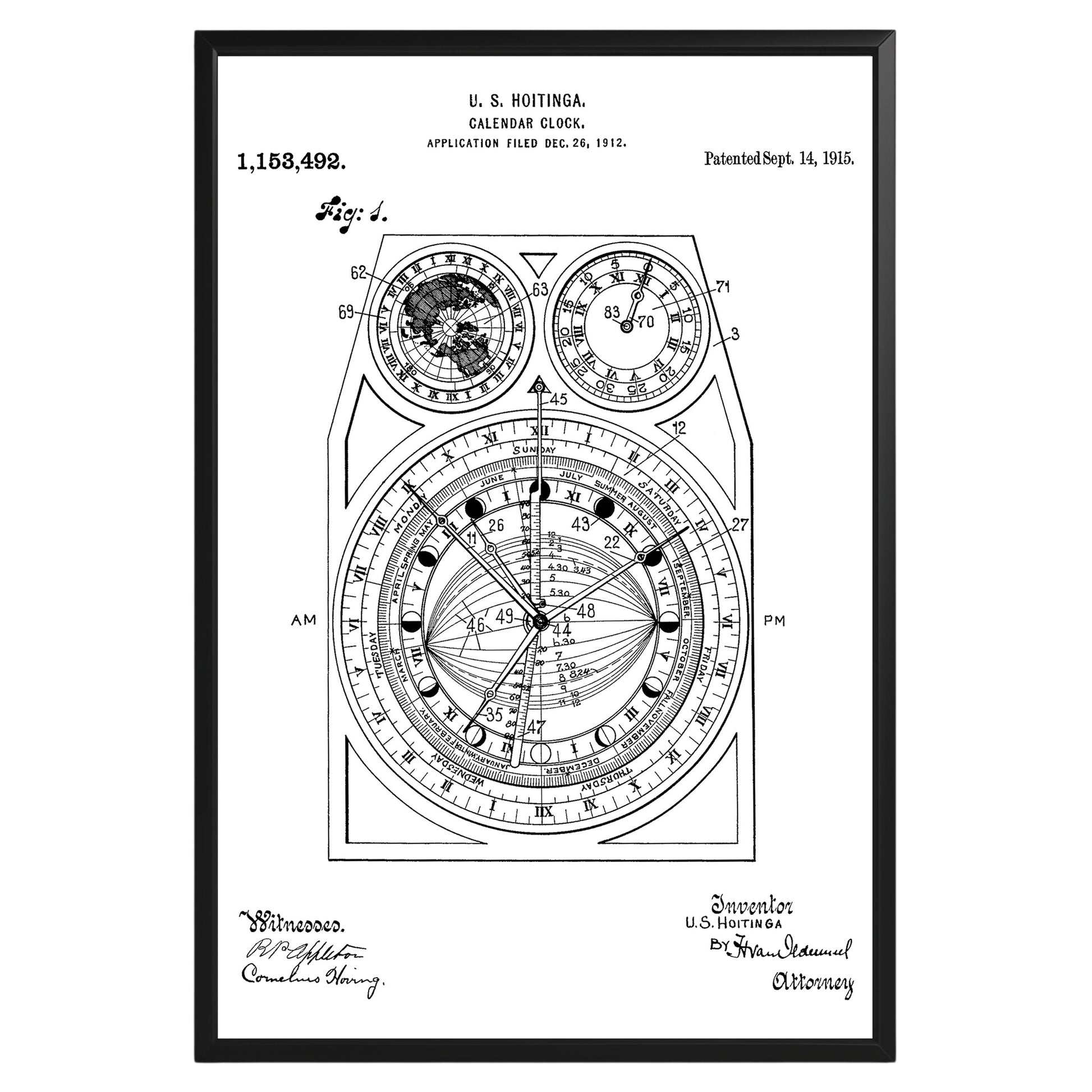 Calendar Clock 1915 Patent Poster - GroovyGrove