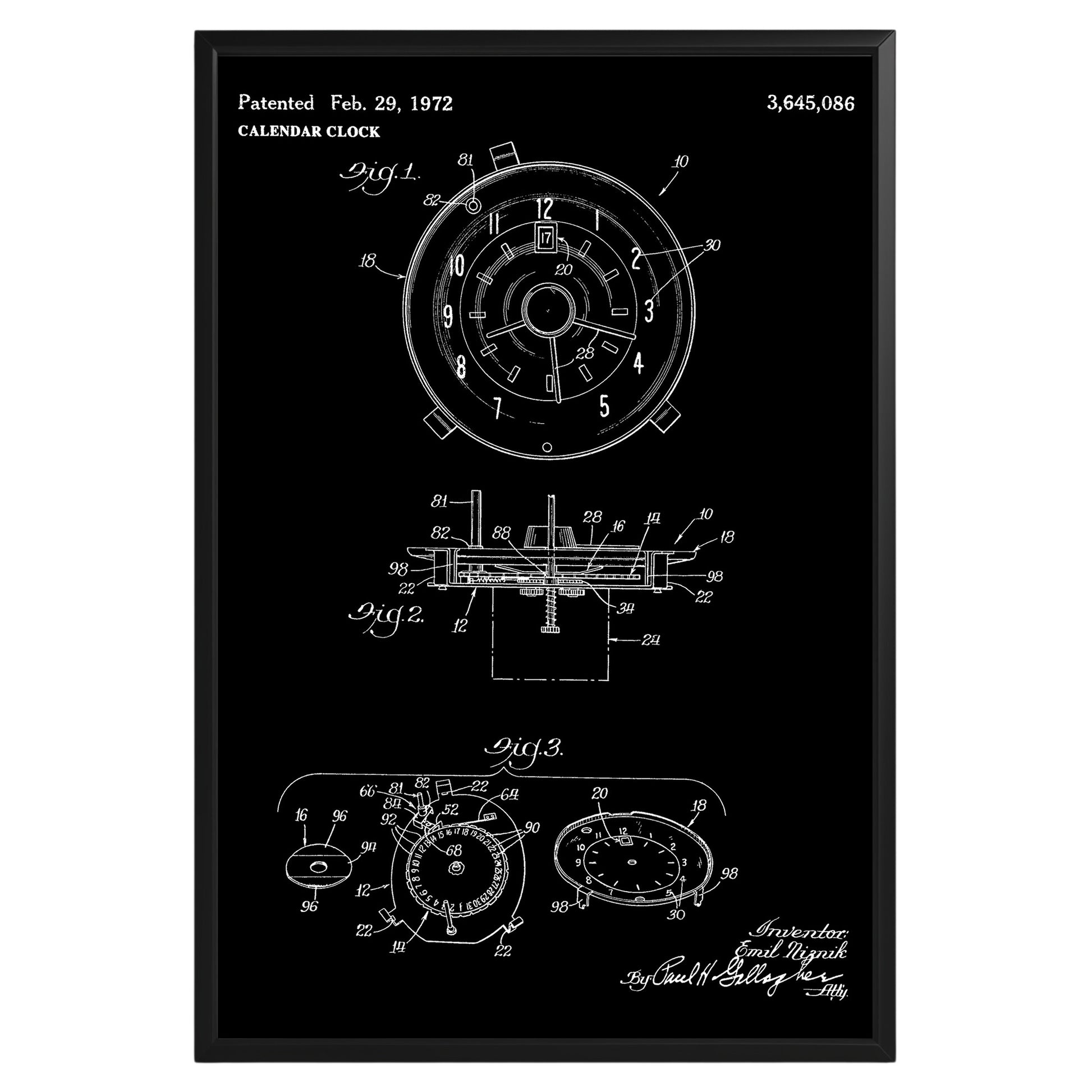 Calendar Clock 1972 Patent Poster - GroovyGrove