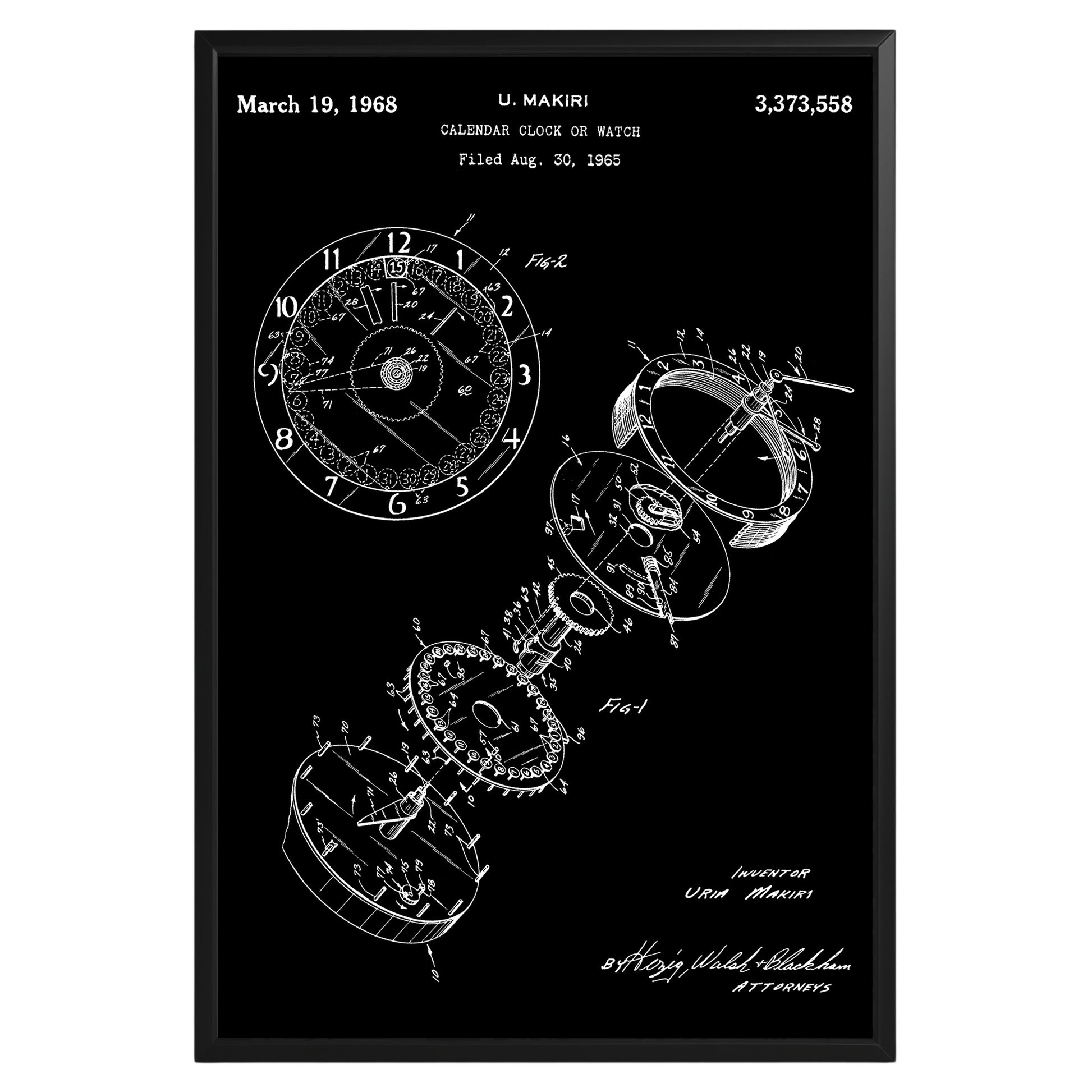 Calendar Clock Or Watch 1968 Patent Poster - GroovyGrove