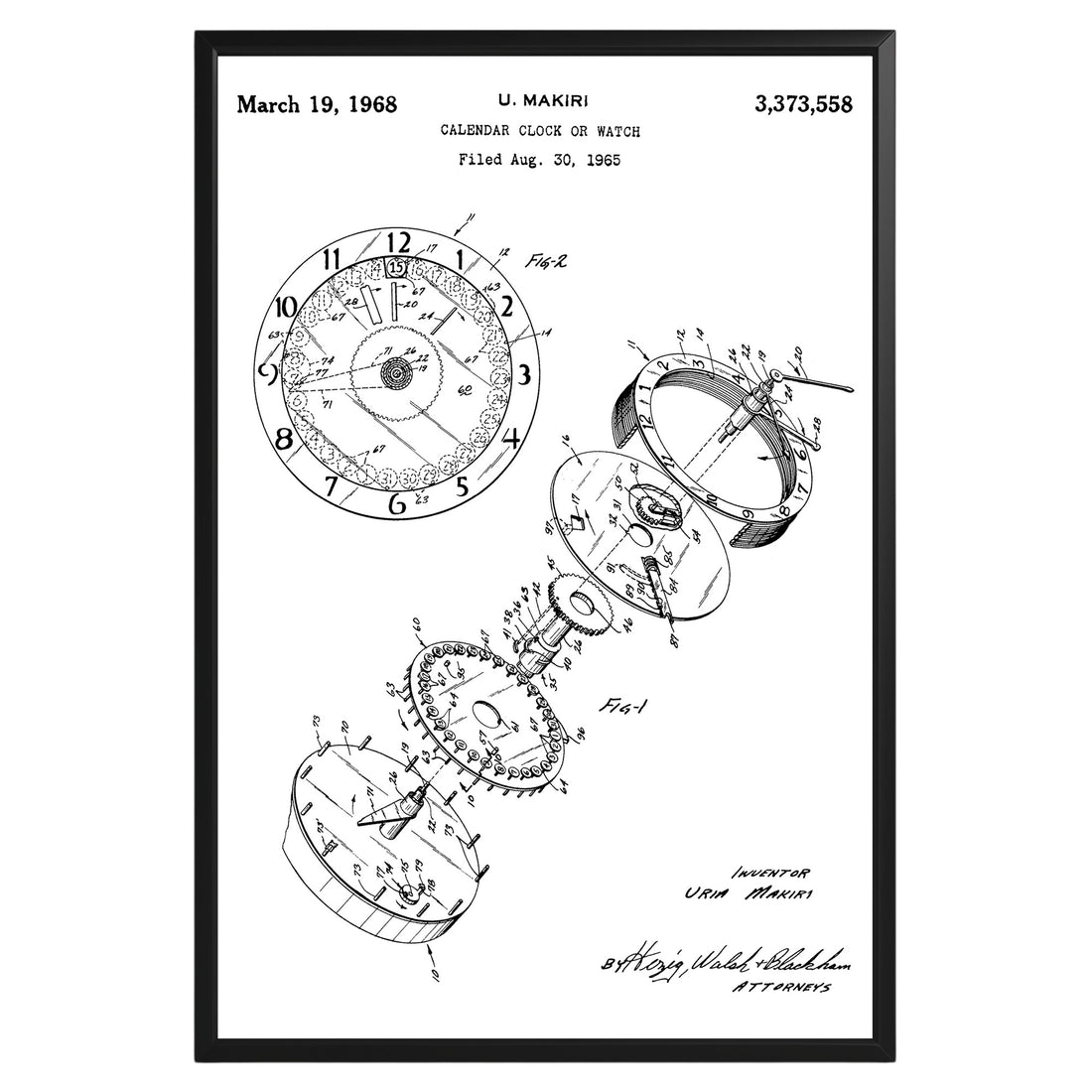 Calendar Clock Or Watch 1968 Patent Poster - GroovyGrove