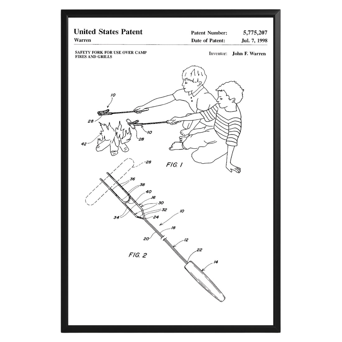 Campfire Roasting Fork 1998 Patent Poster - GroovyGrove