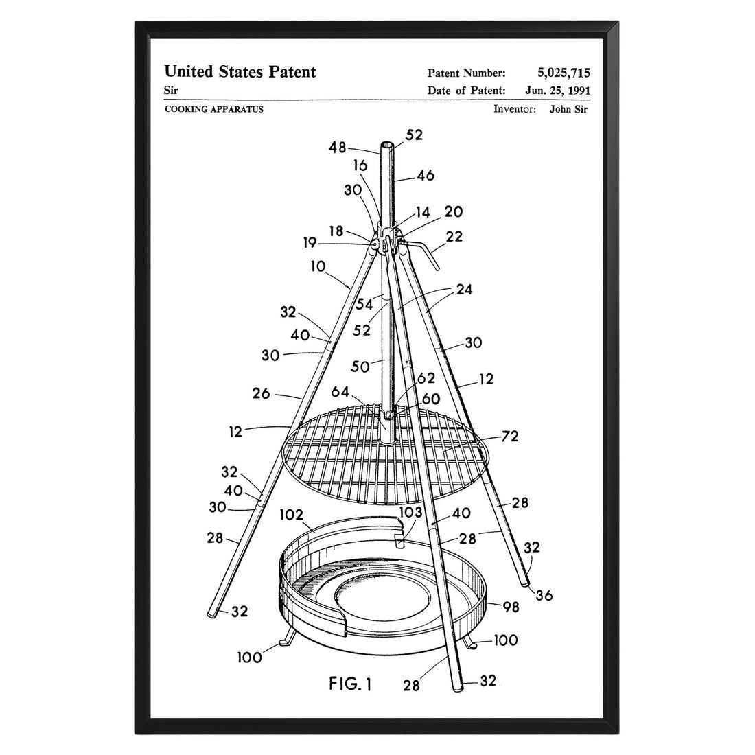 Campfire Tripod 1991 Patent Poster - GroovyGrove