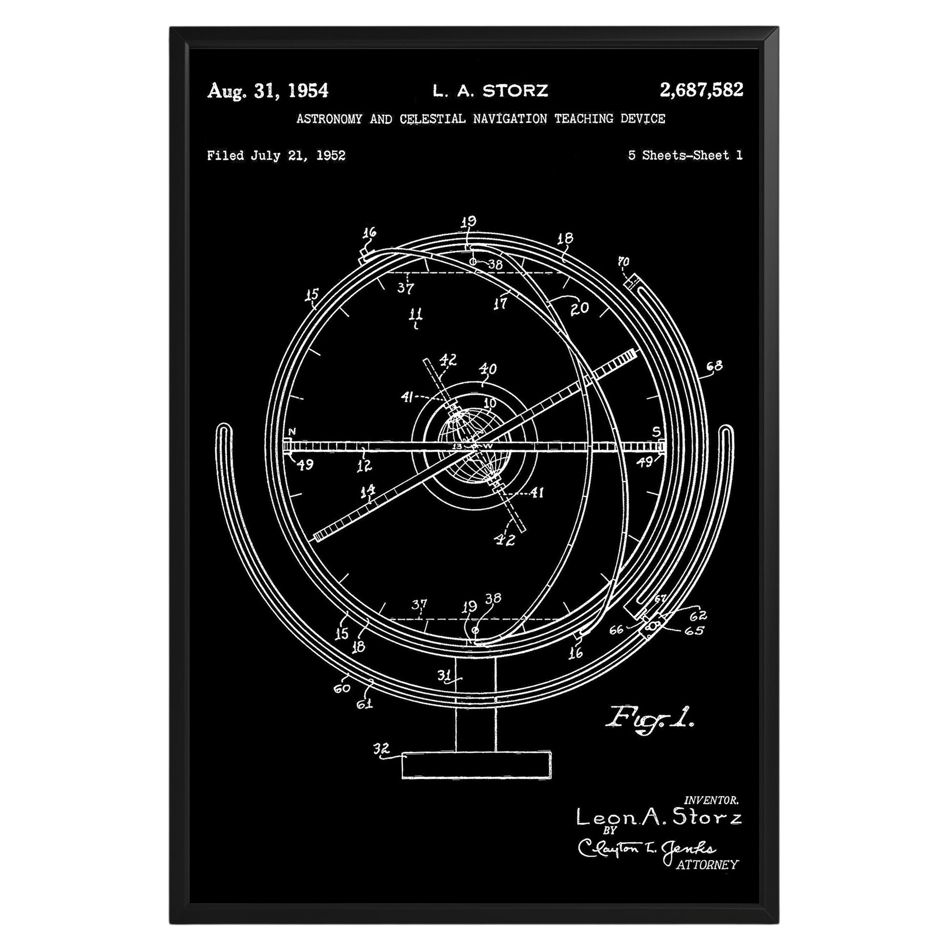 Celestial Navigation Device 1954 Patent Poster - GroovyGrove