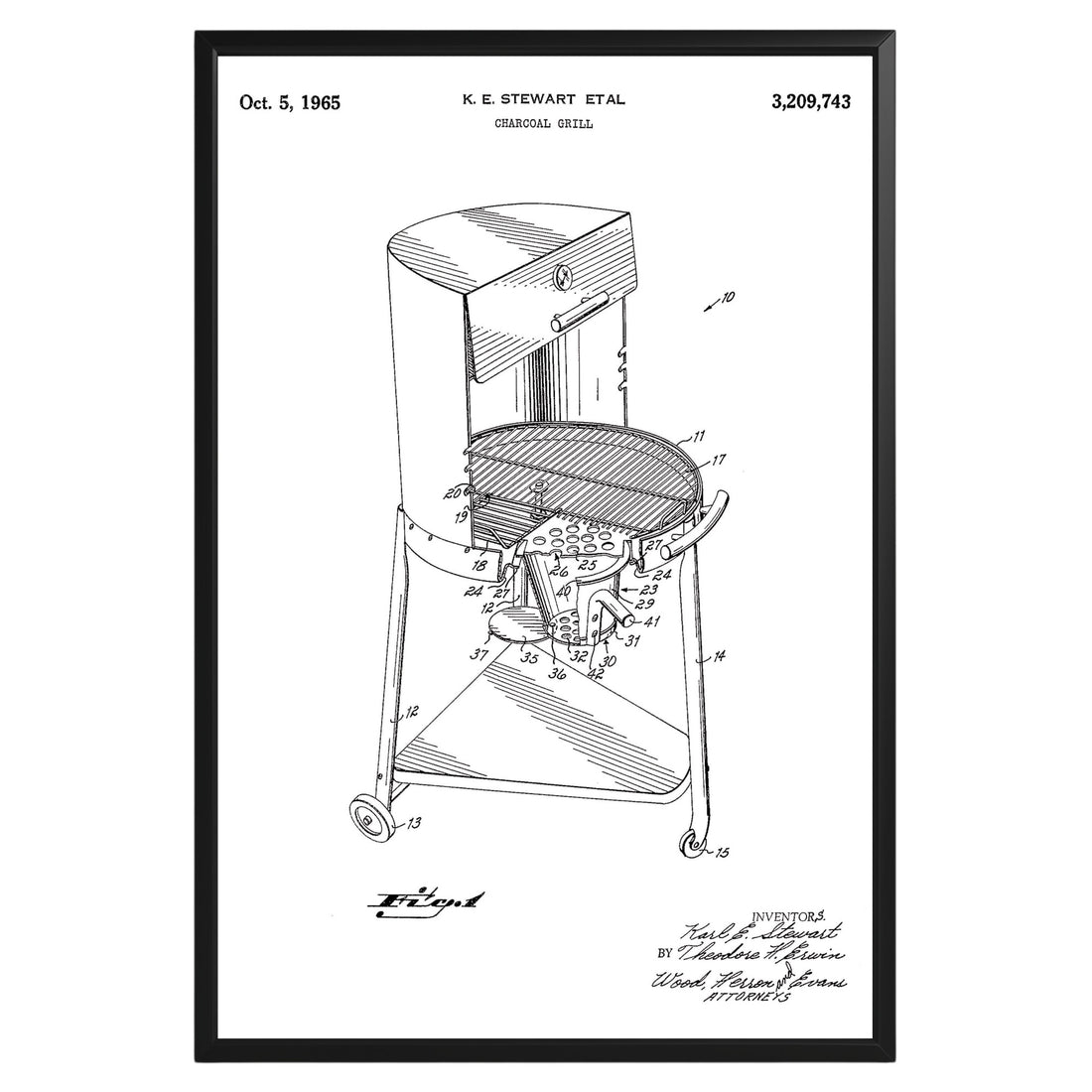 Charcoal Grill 1965 Patent Poster - GroovyGrove