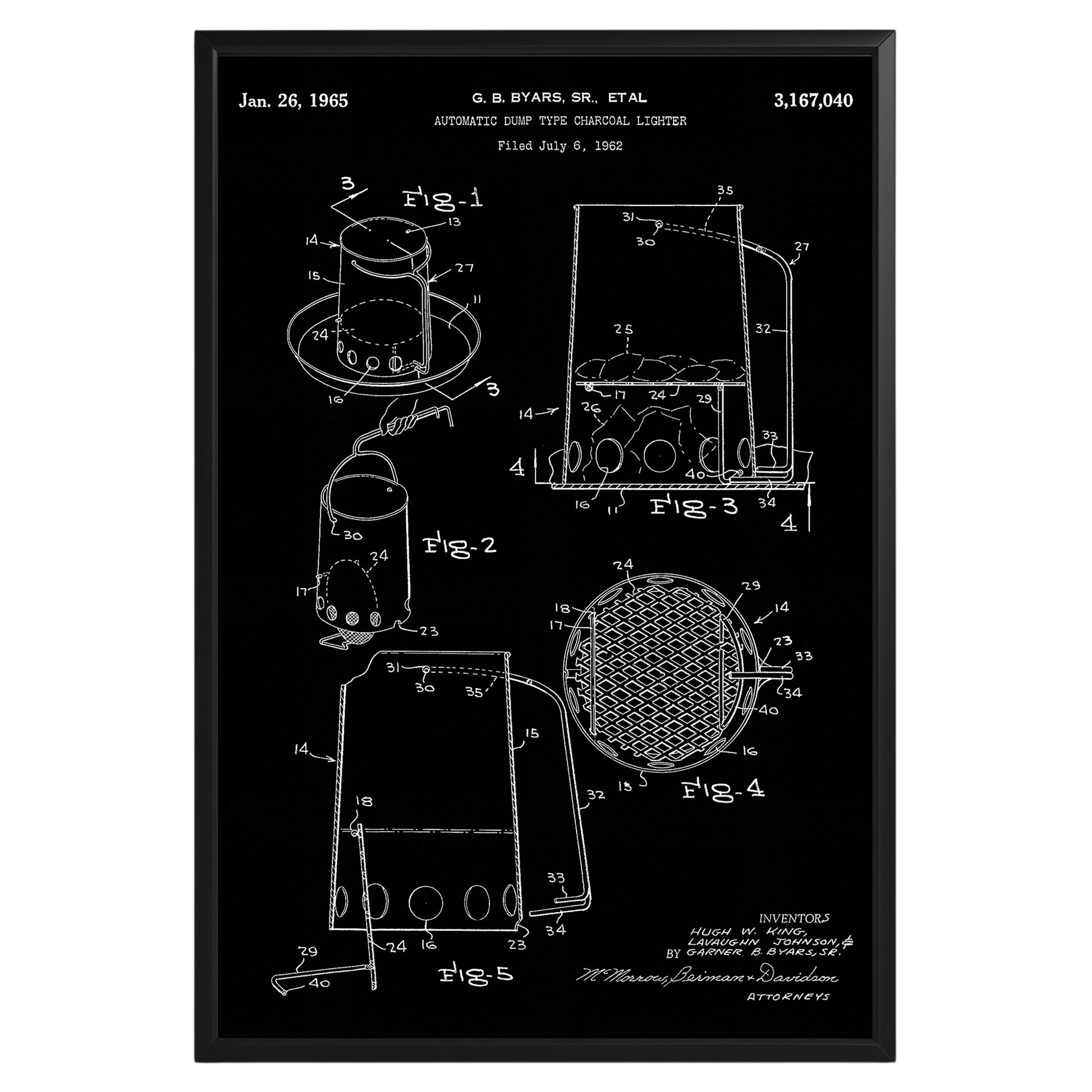 Charcoal Starter 1965 Patent Poster - GroovyGrove