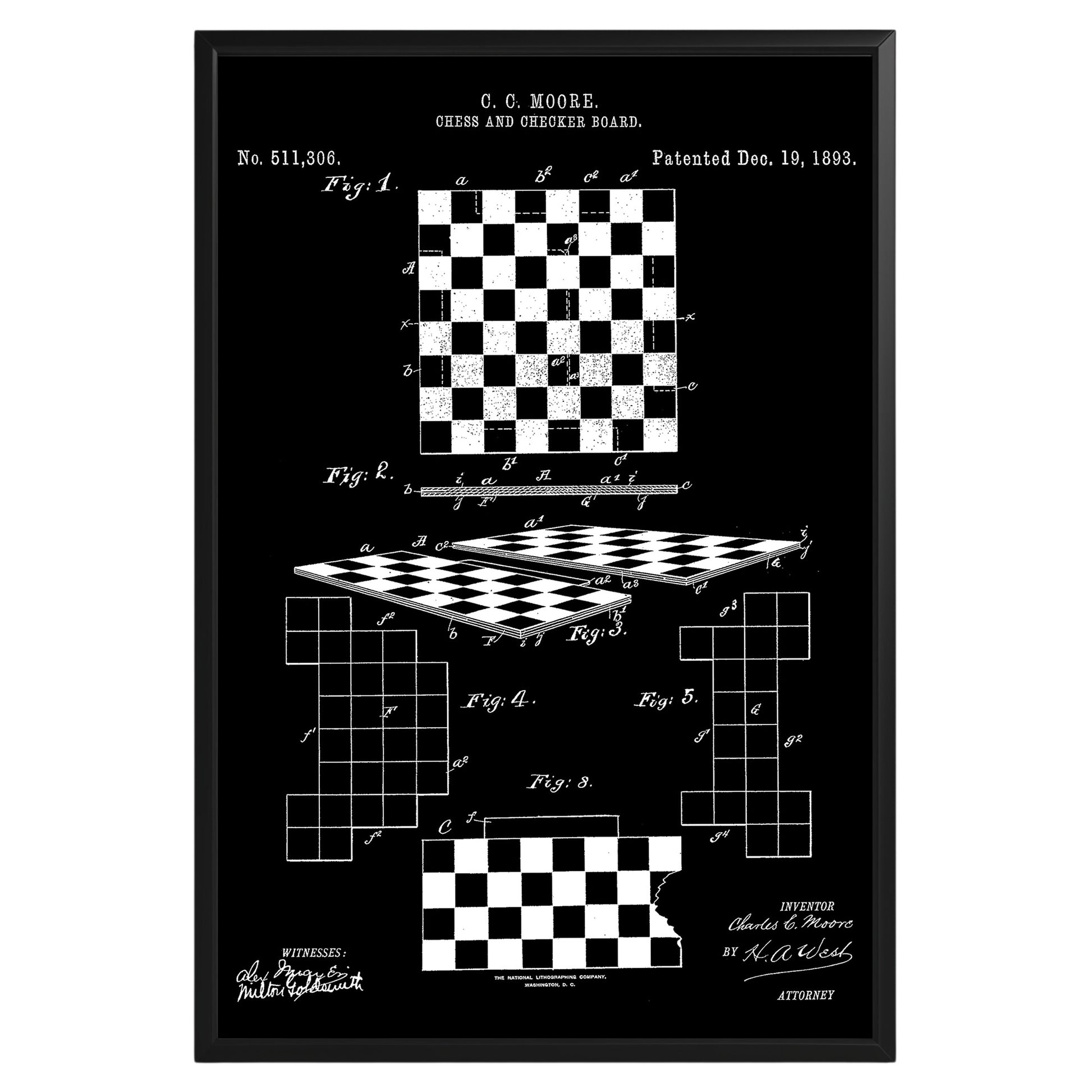 Chess And Checker Board 1893 Patent Poster - GroovyGrove