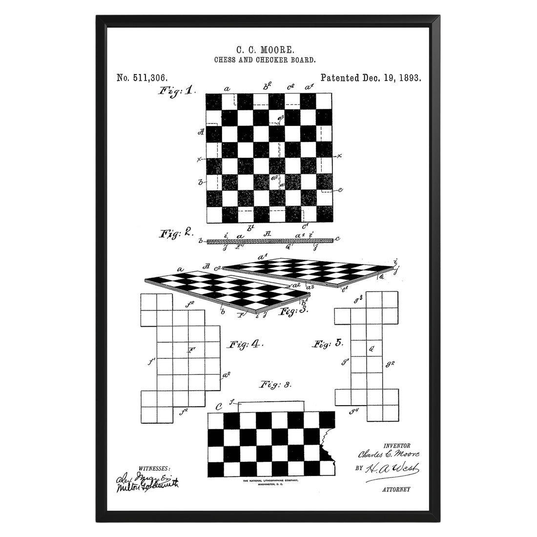 Chess And Checker Board 1893 Patent Poster - GroovyGrove