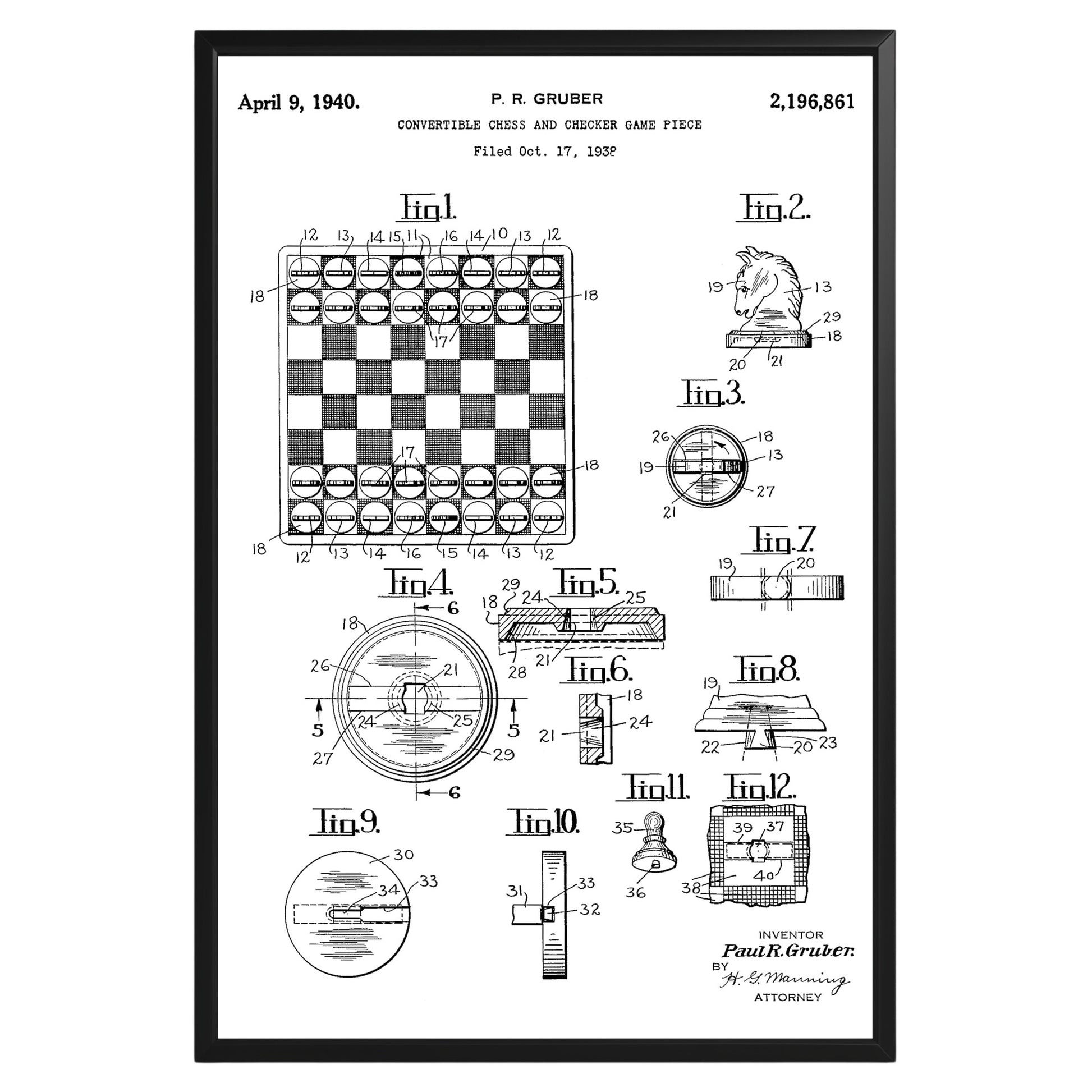 Chess And Checker Game 1940 Patent Poster - GroovyGrove