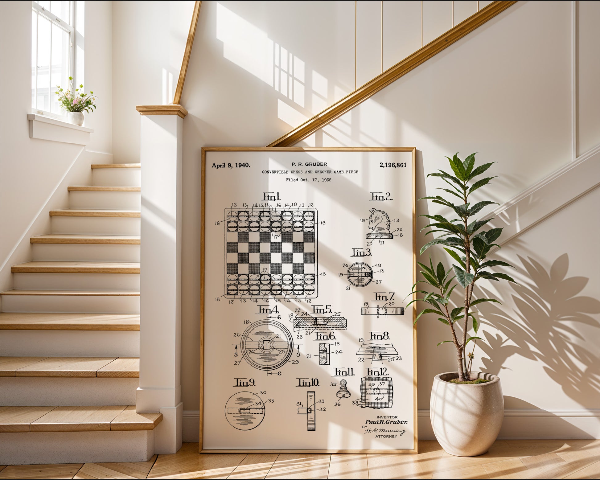 Chess And Checker Game 1940 Patent Poster - GroovyGrove